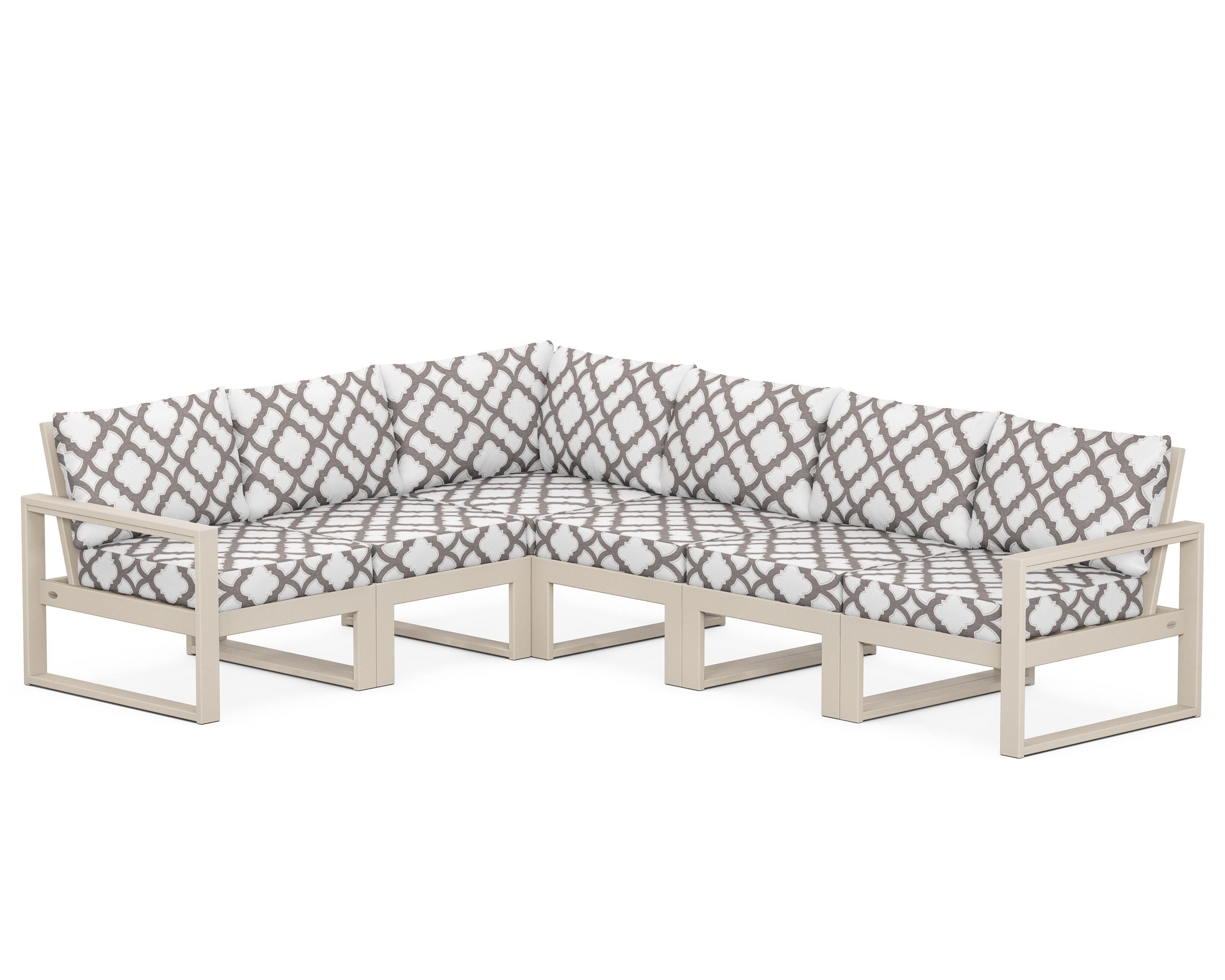 POLYWOOD® EDGE 6-Piece Modular Deep Seating Set in Sand / Trellis Grey Mist