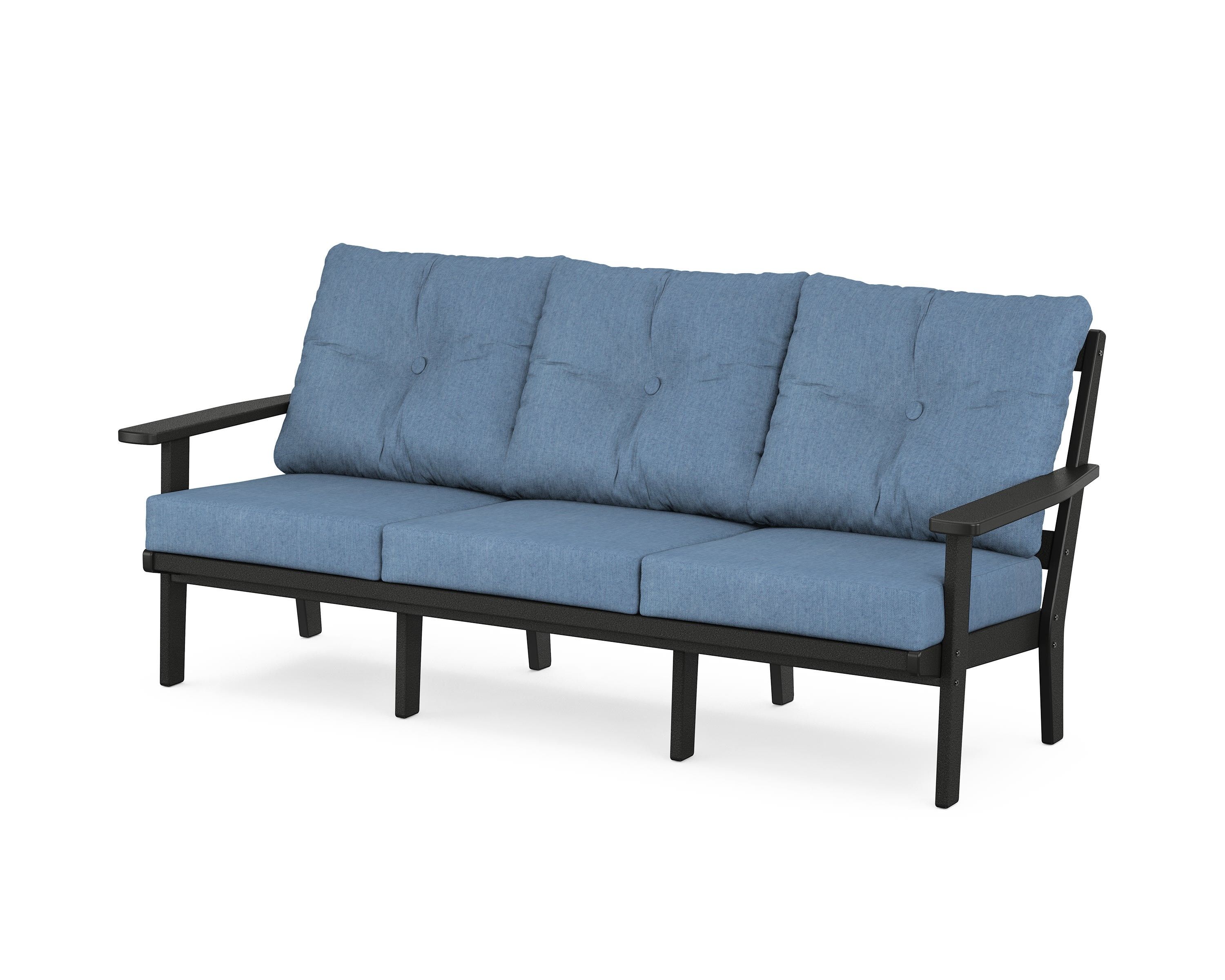 POLYWOOD® Oxford Deep Seating Sofa in Black / Sky Blue