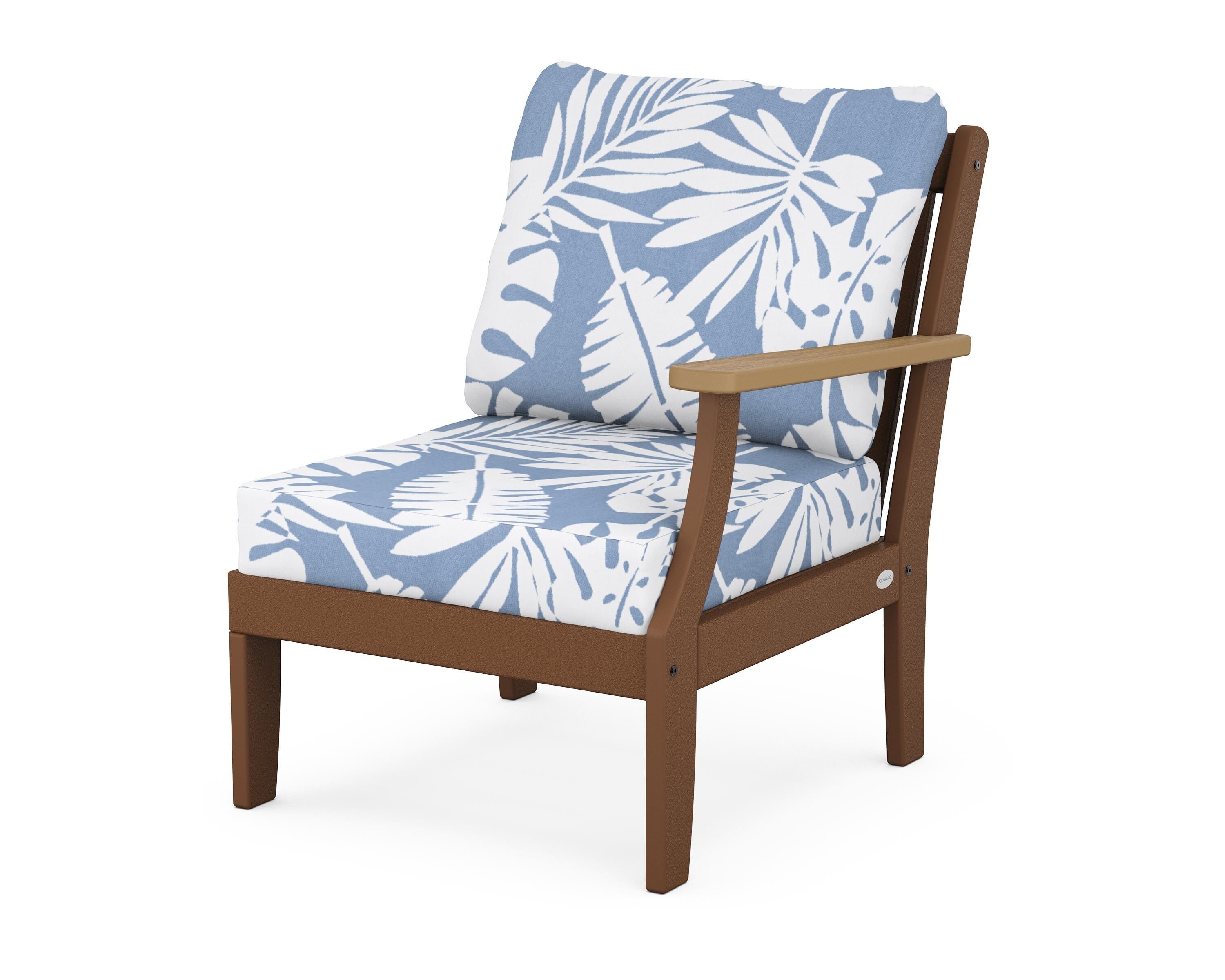 POLYWOOD® Braxton Modular Right Arm Chair in Teak / Natural / Leaf Sky Blue
