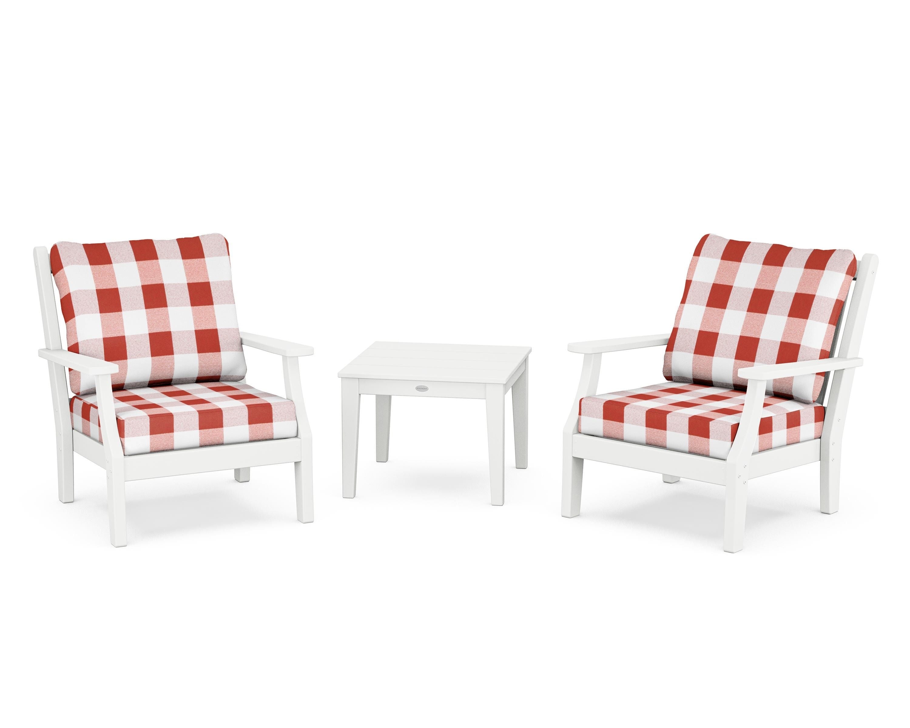 Country Living Wovendale 3-Piece Deep Seating Set in White / Buffalo Plaid Crimson