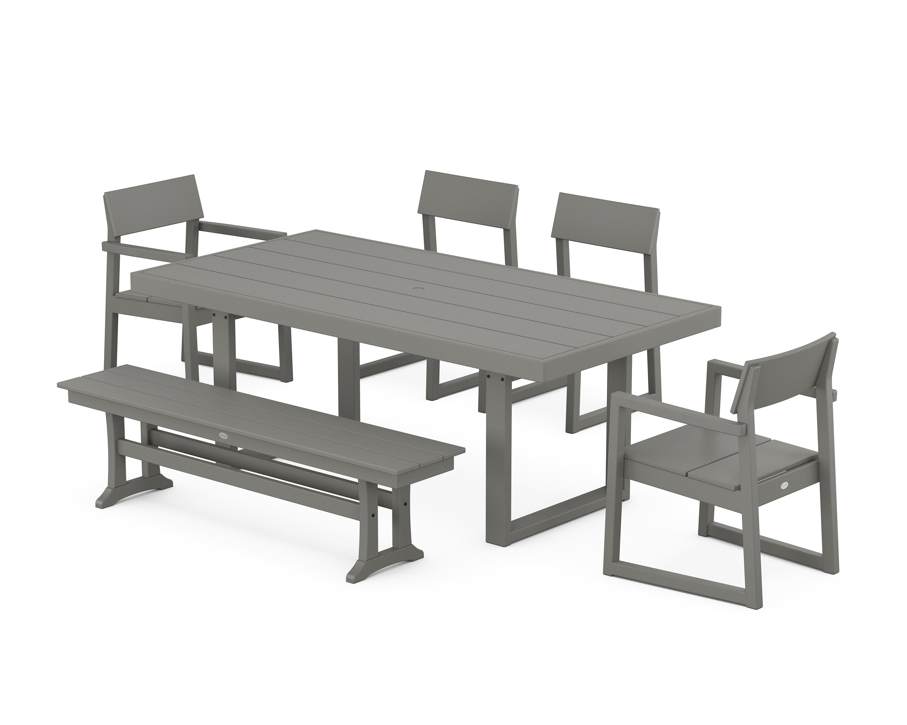 POLYWOOD® EDGE 6-Piece Dining Set with Bench in Slate Grey
