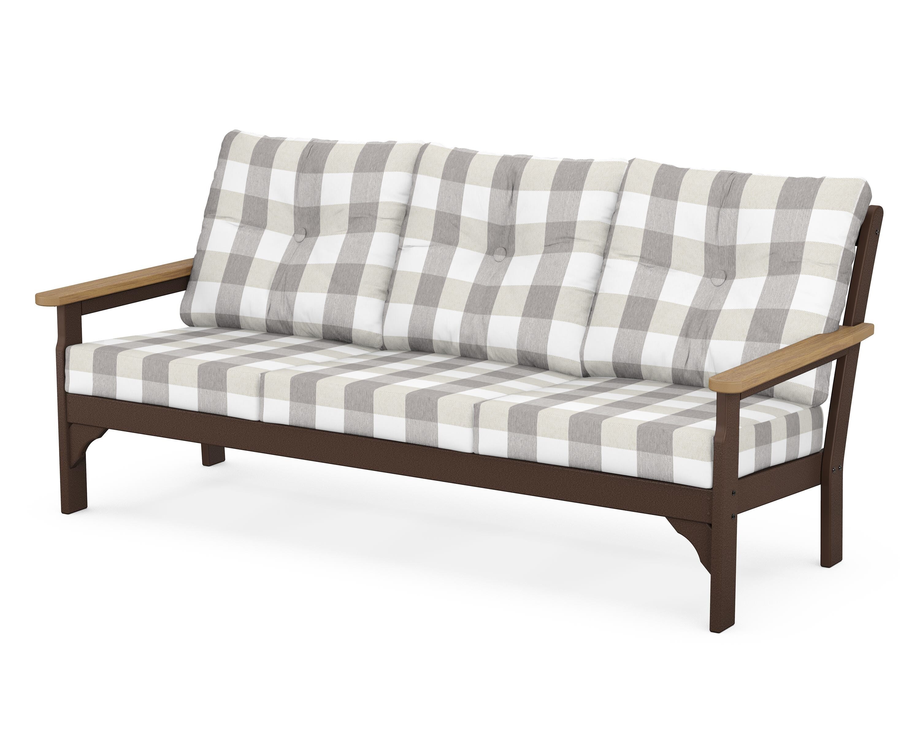 POLYWOOD® Vineyard Deep Seating Sofa in Mahogany / Natural / Buffalo Plaid Grey Mist