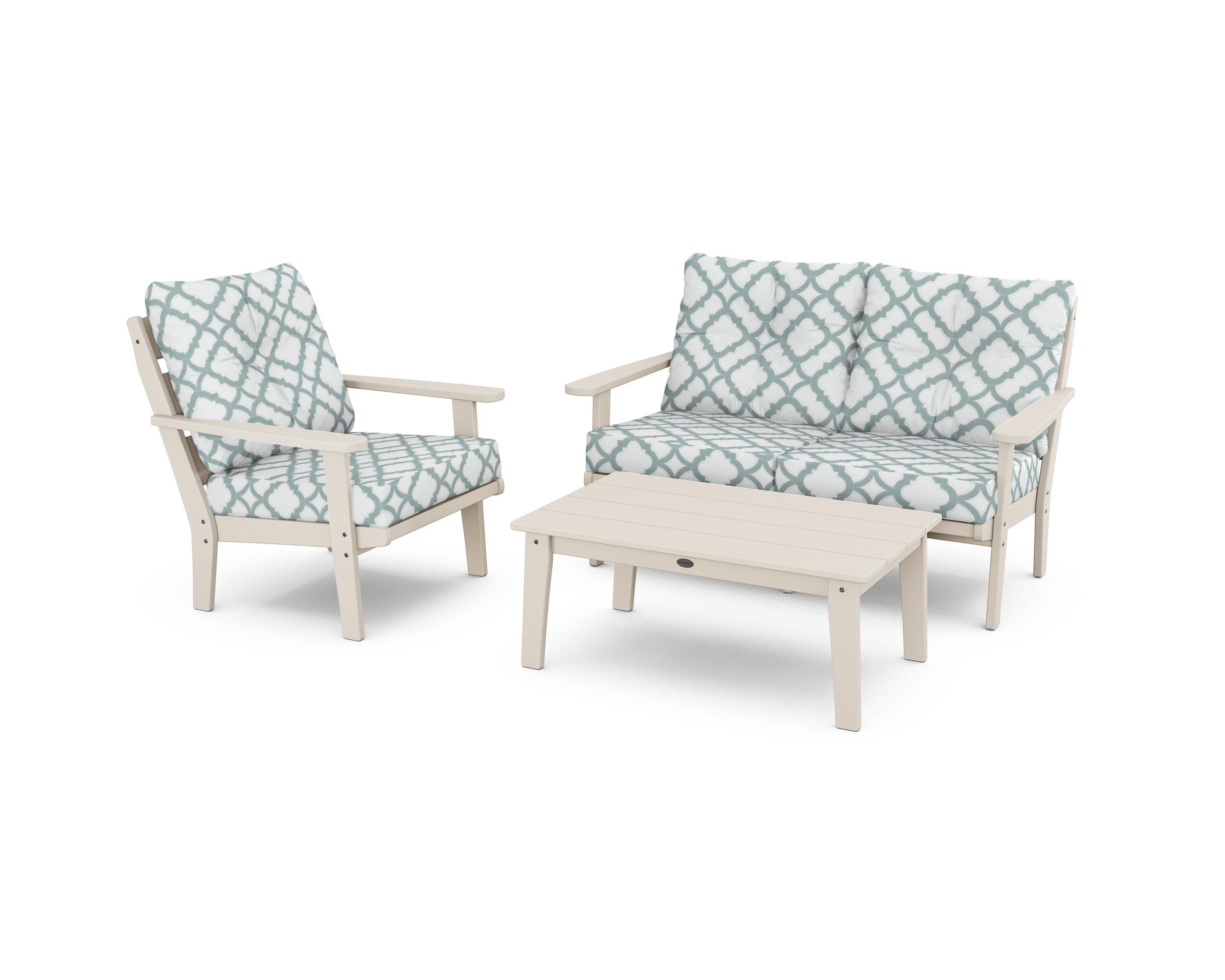 POLYWOOD® Lakeside 3-Piece Deep Seating Set in Sand / Trellis Glacier Spa