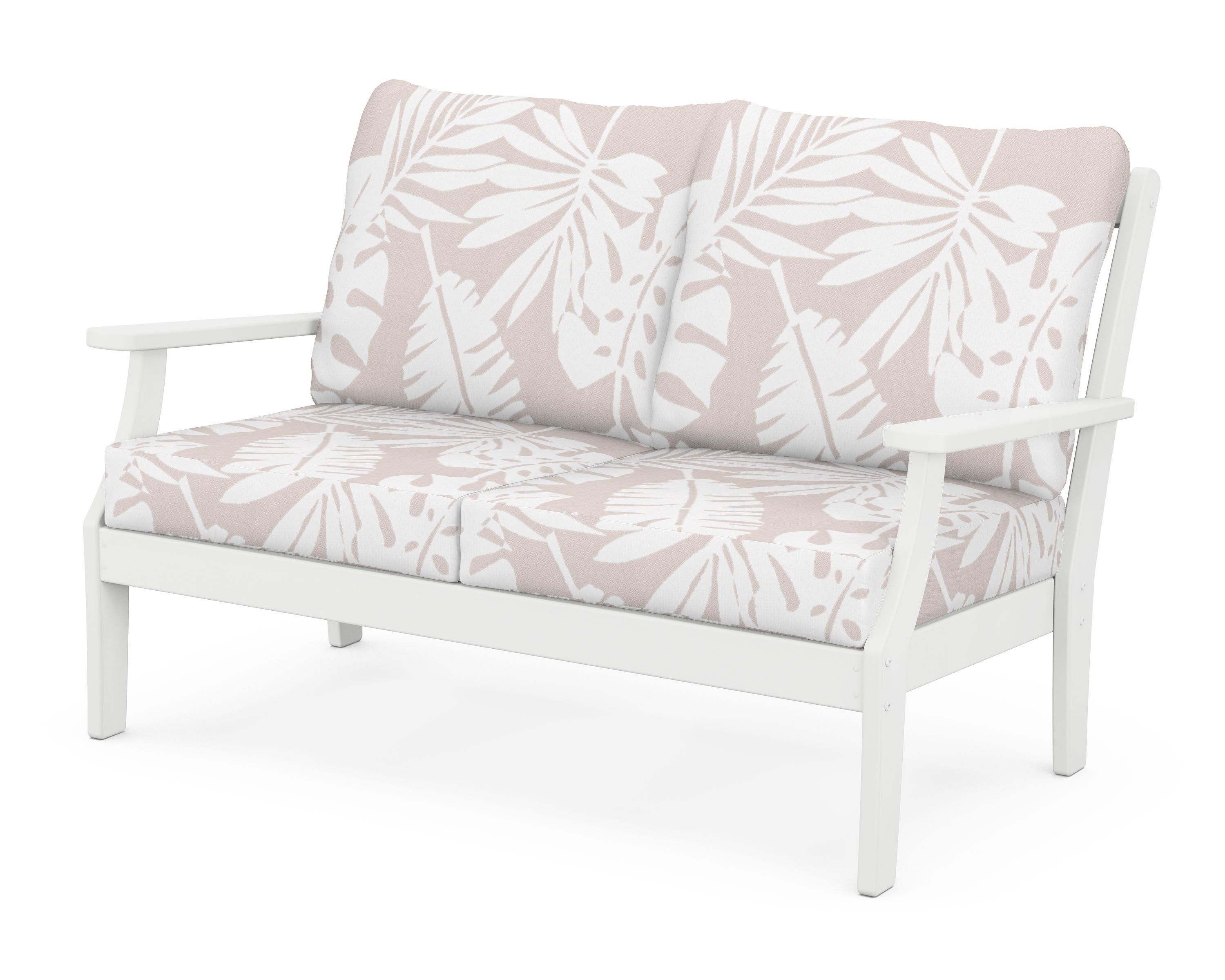 POLYWOOD® Braxton Deep Seating Loveseat in White / Leaf Dune Burlap