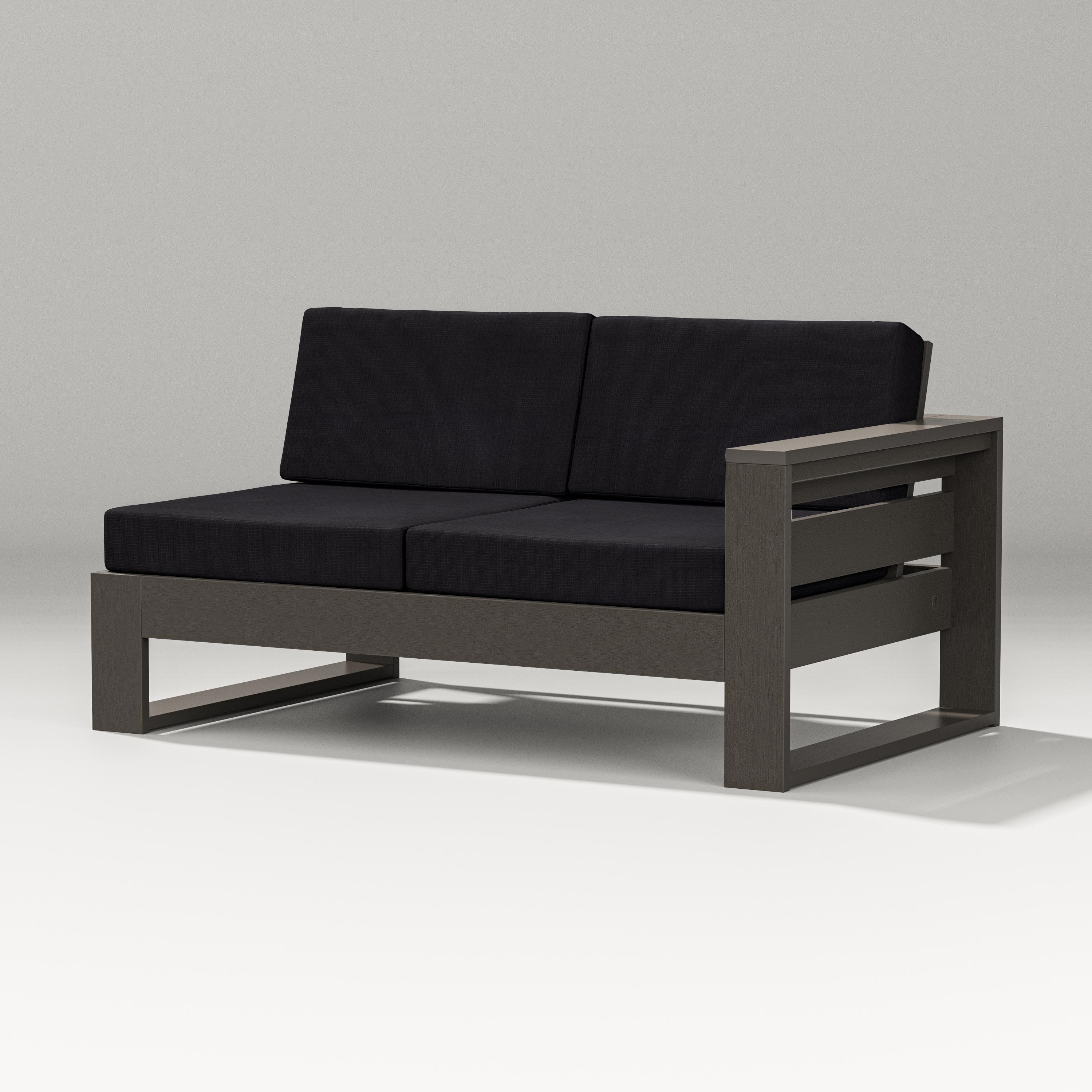 PW Designer Series Latitude Modular Right Arm Loveseat in Vintage Coffee / Midnight Linen