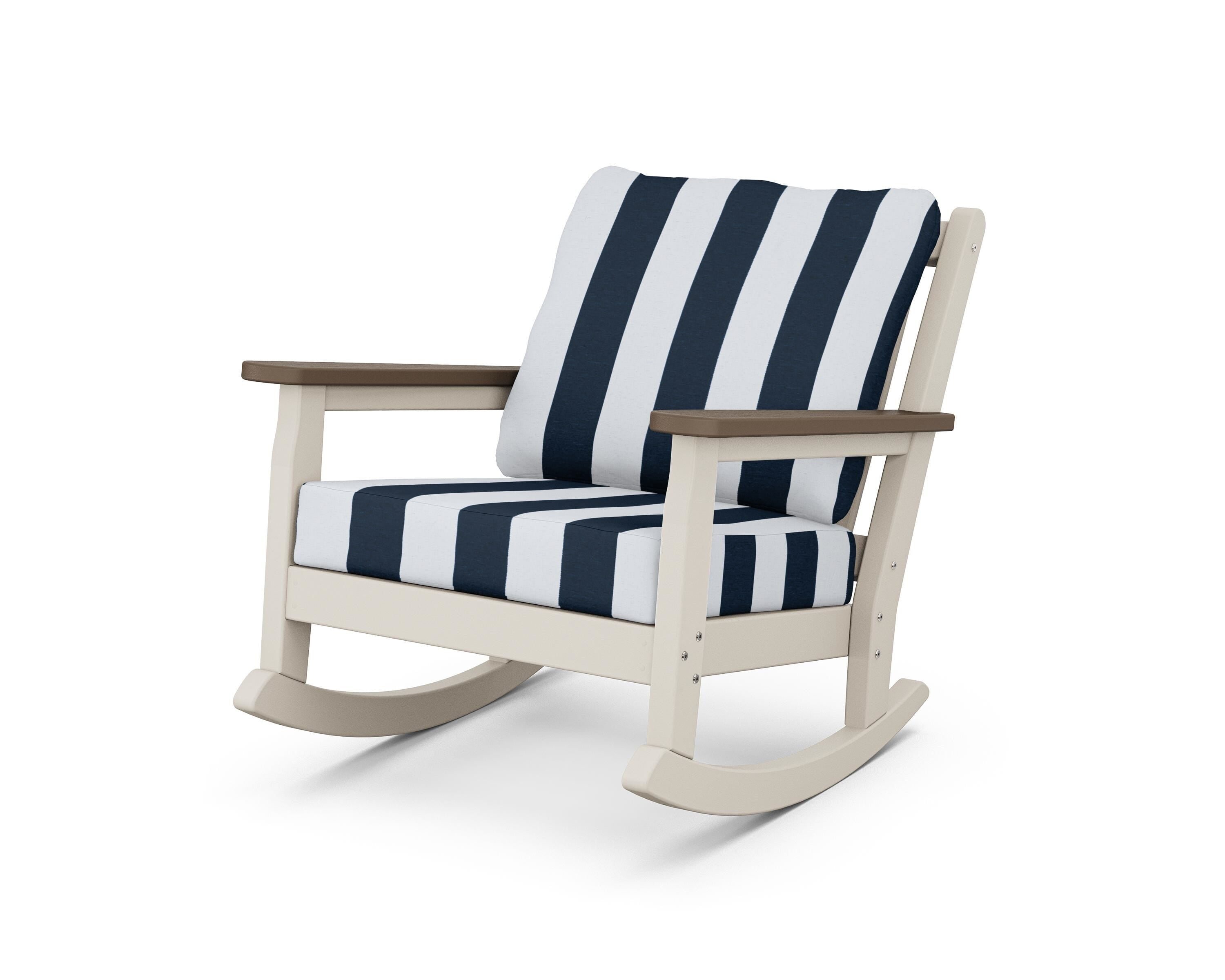 POLYWOOD® Chippendale Deep Seating Rocking Chair in Sand / Kona / Cabana Stripe Marine Indigo