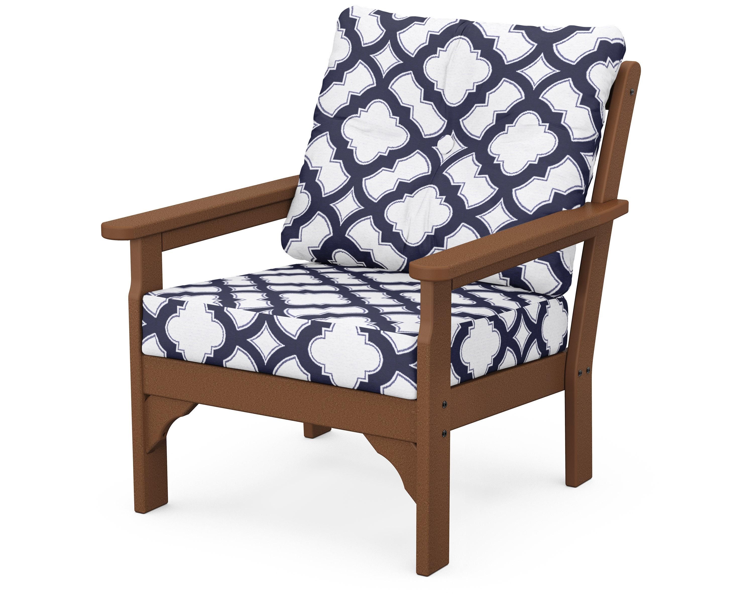 POLYWOOD® Vineyard Deep Seating Chair in Teak / Trellis Navy