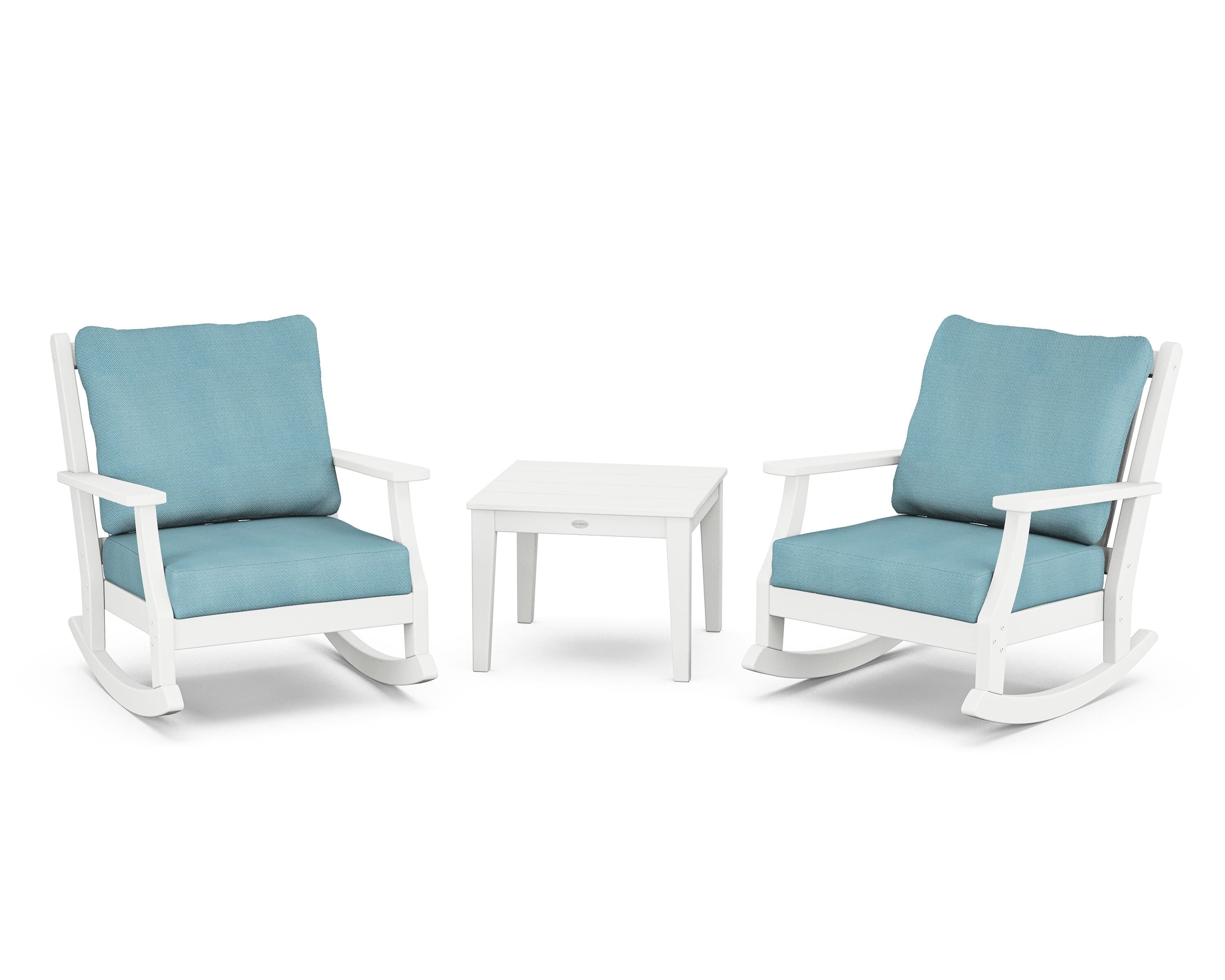 Country Living Wovendale 3-Piece Deep Seating Rocker Set in White / Lattice Sky Blue