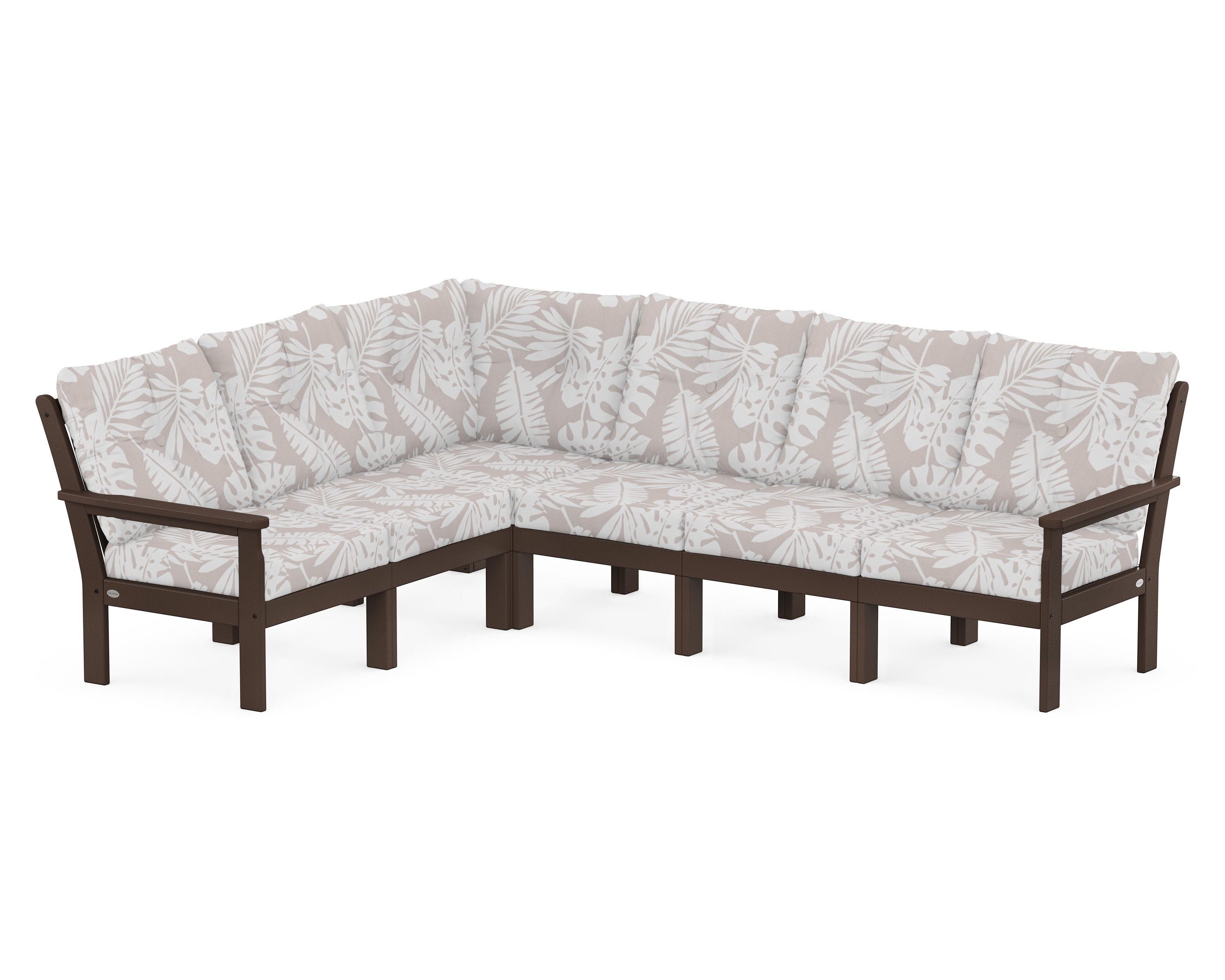 POLYWOOD® Vineyard 6-Piece Sectional in Mahogany / Leaf Dune Burlap