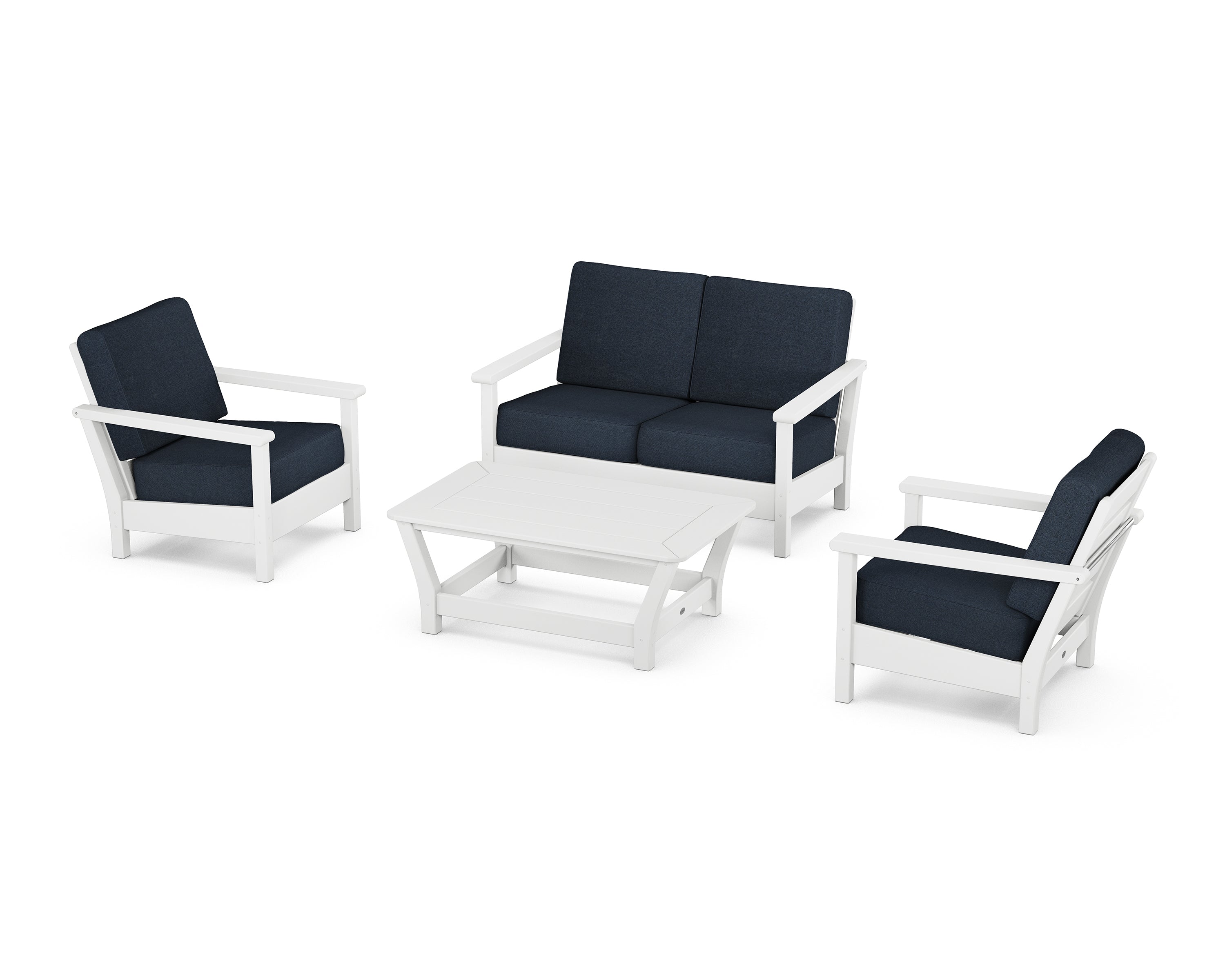 POLYWOOD® Harbour 4-Piece Deep Seating Set in White / Marine Indigo