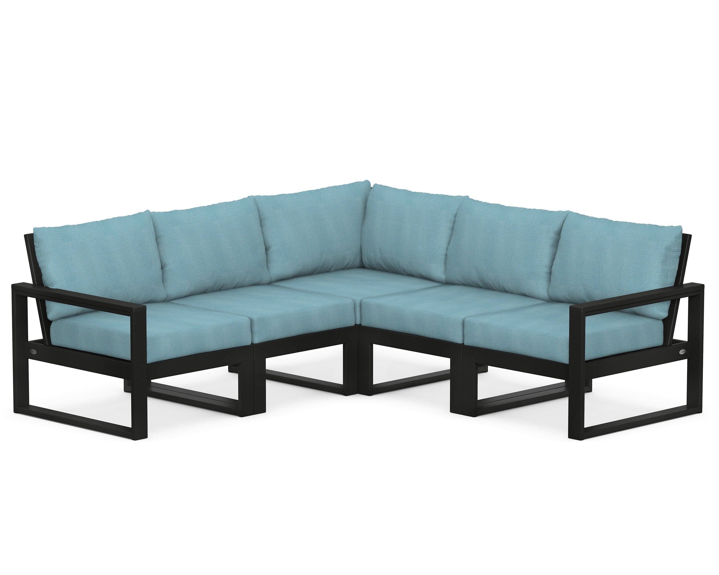 POLYWOOD® EDGE 5-Piece Modular Deep Seating Set in Black / Lattice Sky Blue