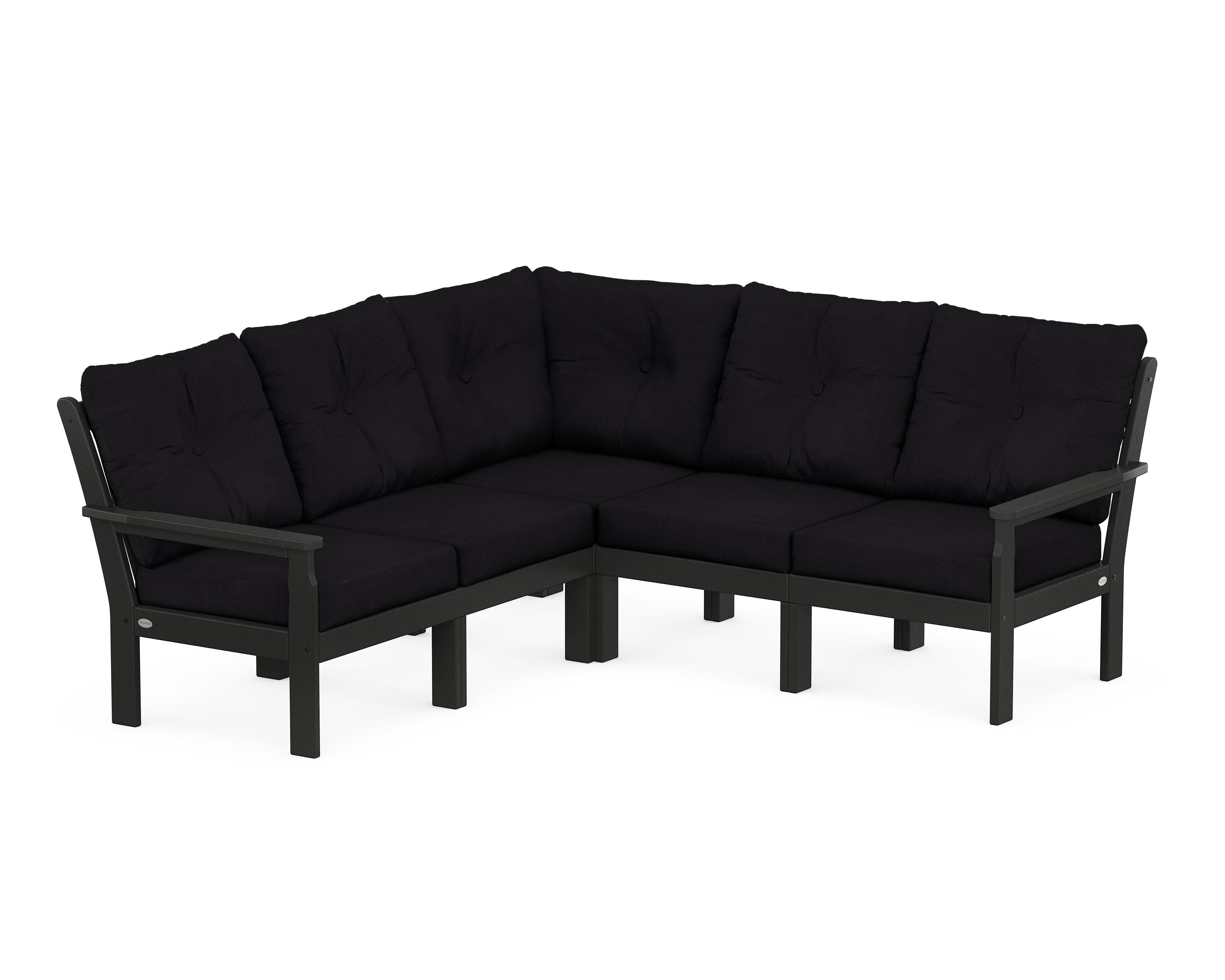 POLYWOOD® Vineyard 5-Piece Sectional in Black / Midnight Linen