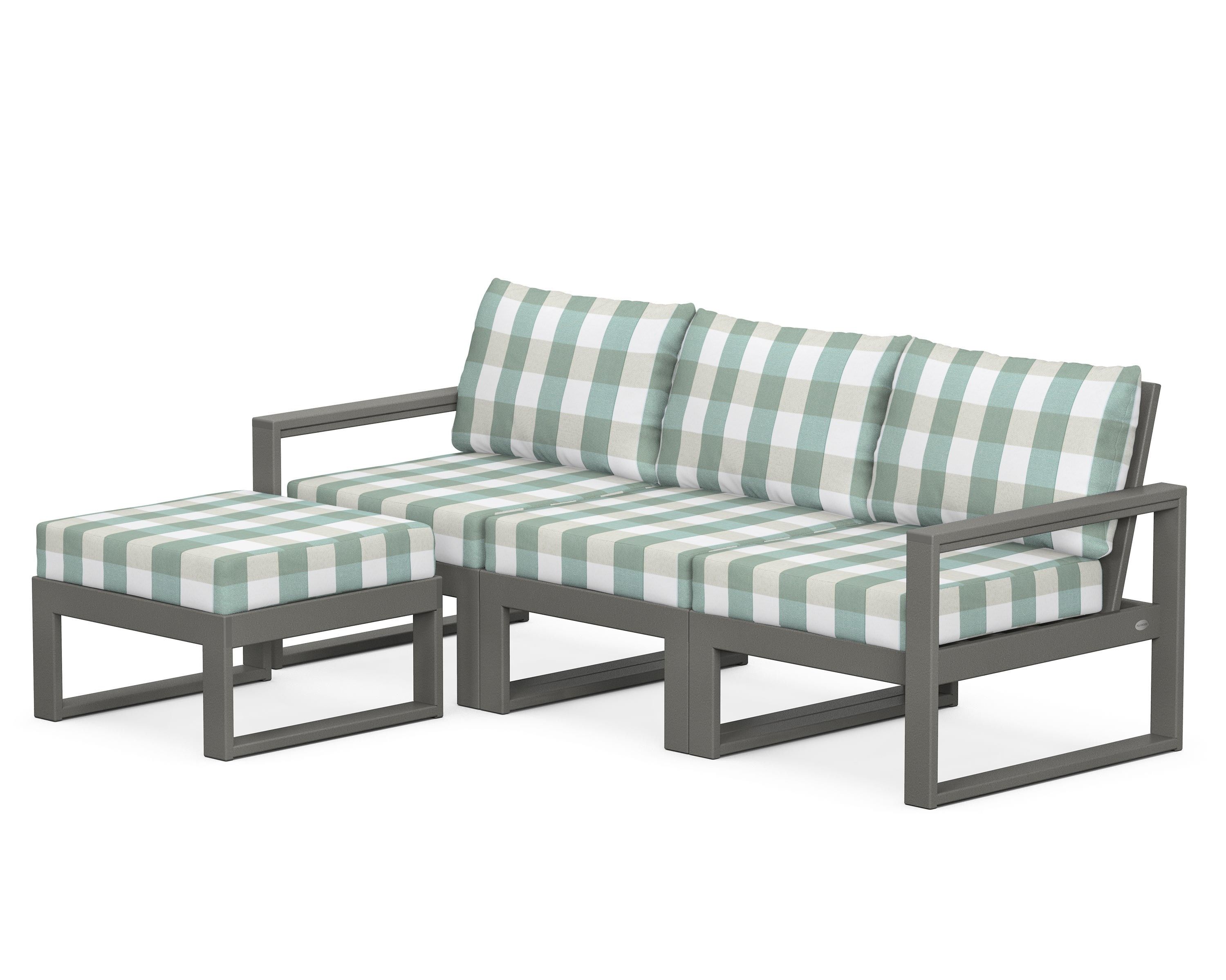 POLYWOOD® EDGE 4-Piece Modular Deep Seating Set with Ottoman in Slate Grey / Buffalo Plaid Glacier Spa
