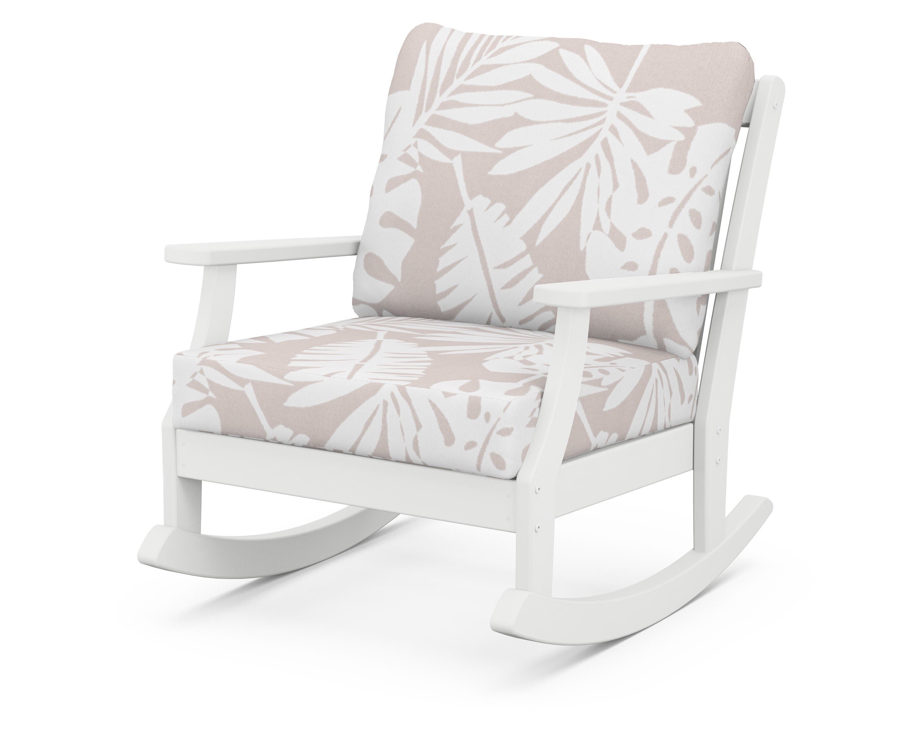 POLYWOOD® Braxton Deep Seating Rocking Chair in White / Leaf Dune Burlap