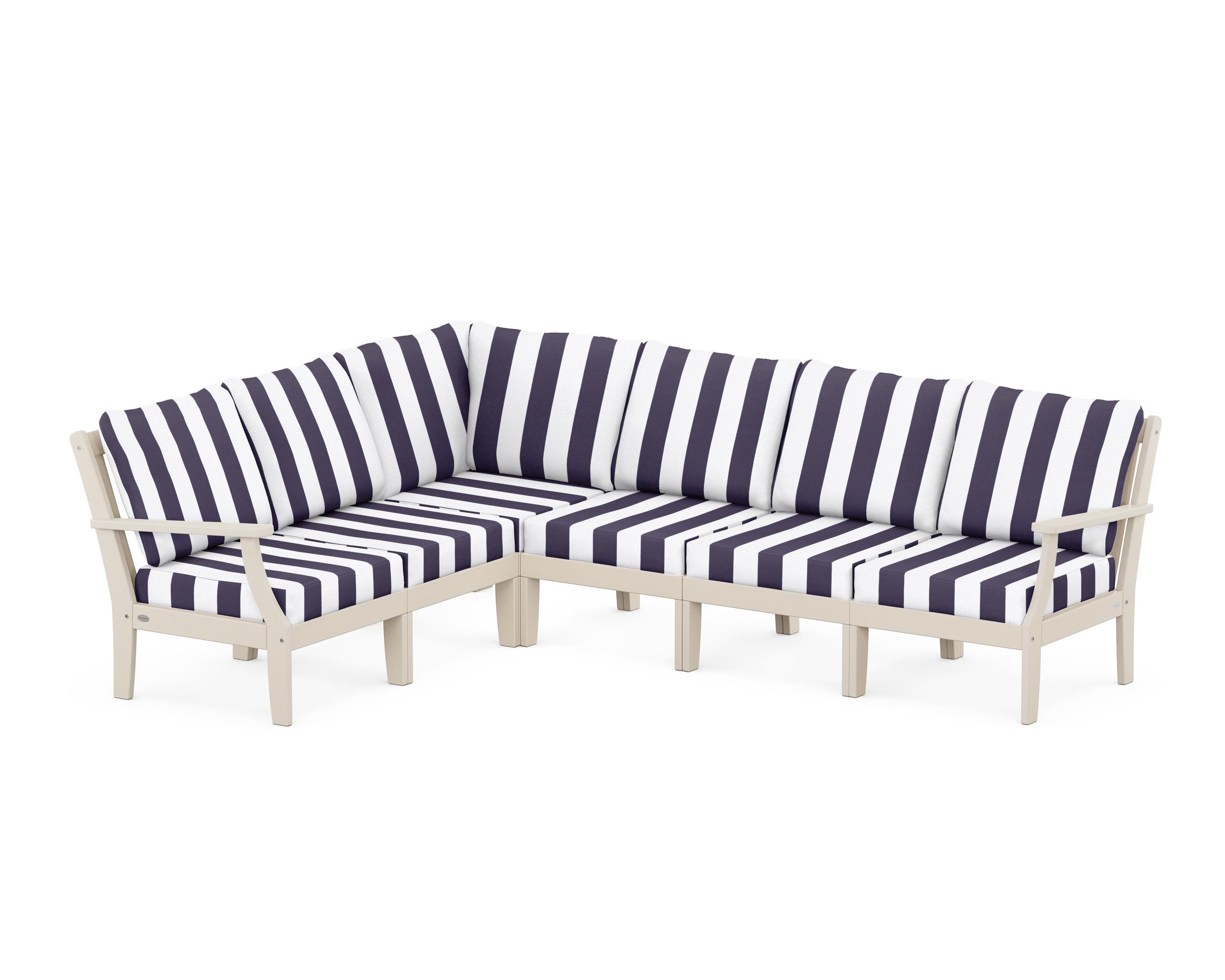 POLYWOOD® Braxton Modular 6-Piece Deep Seating Set in Sand / Cabana Stripe Navy