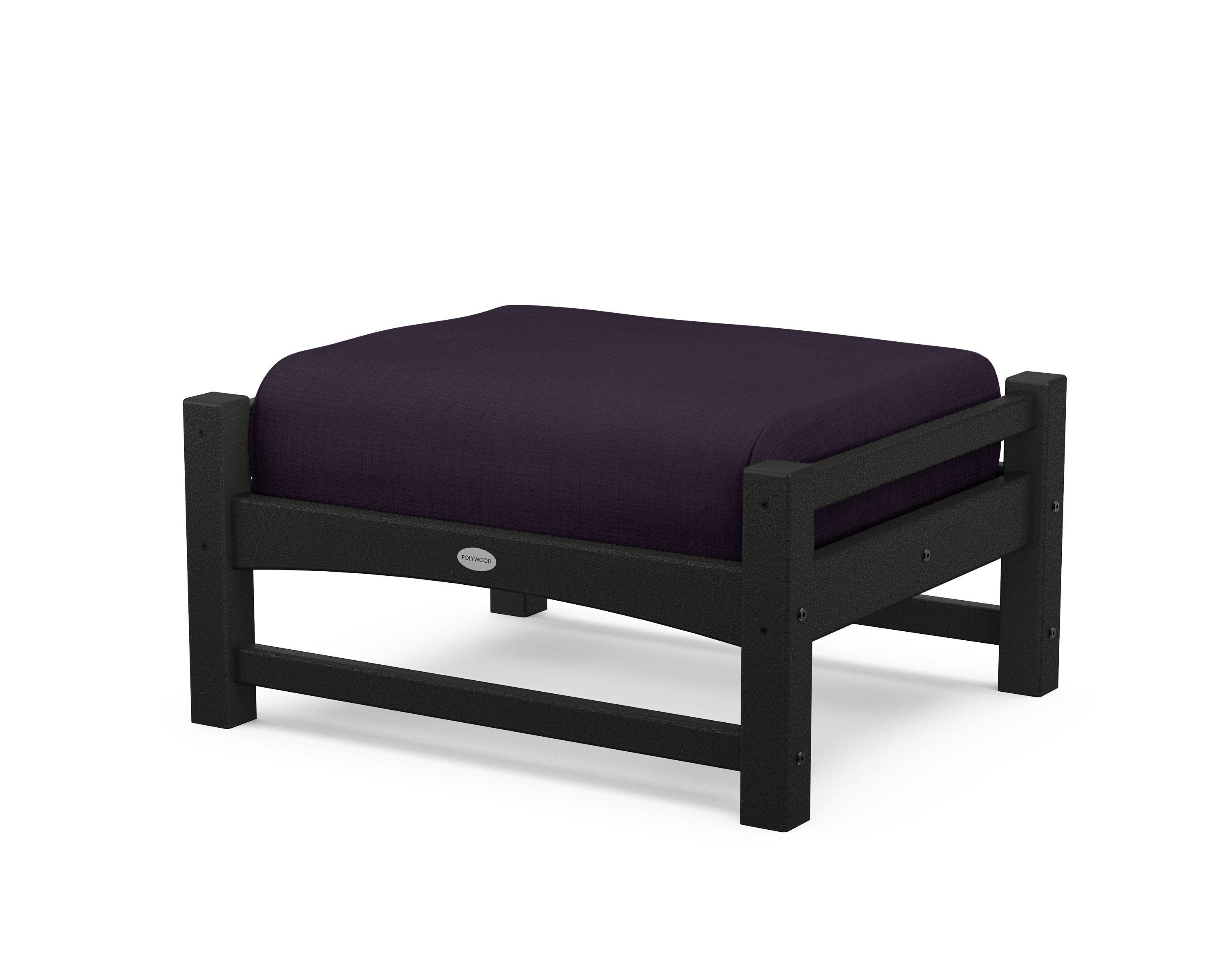 POLYWOOD® Club Ottoman in Black / Navy Linen