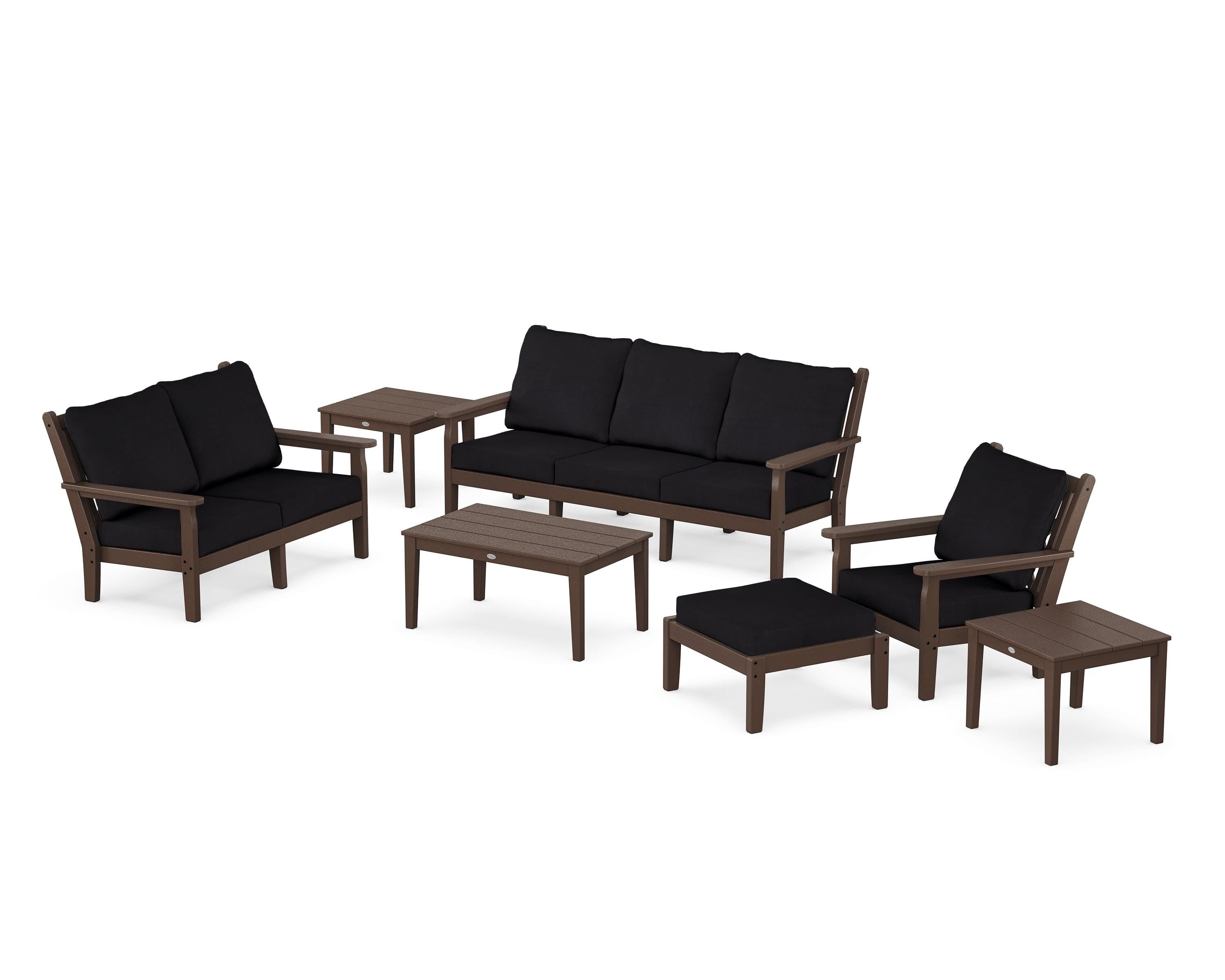 POLYWOOD® Chippendale 7-Piece Deep Seating Set in Mahogany / Midnight Linen