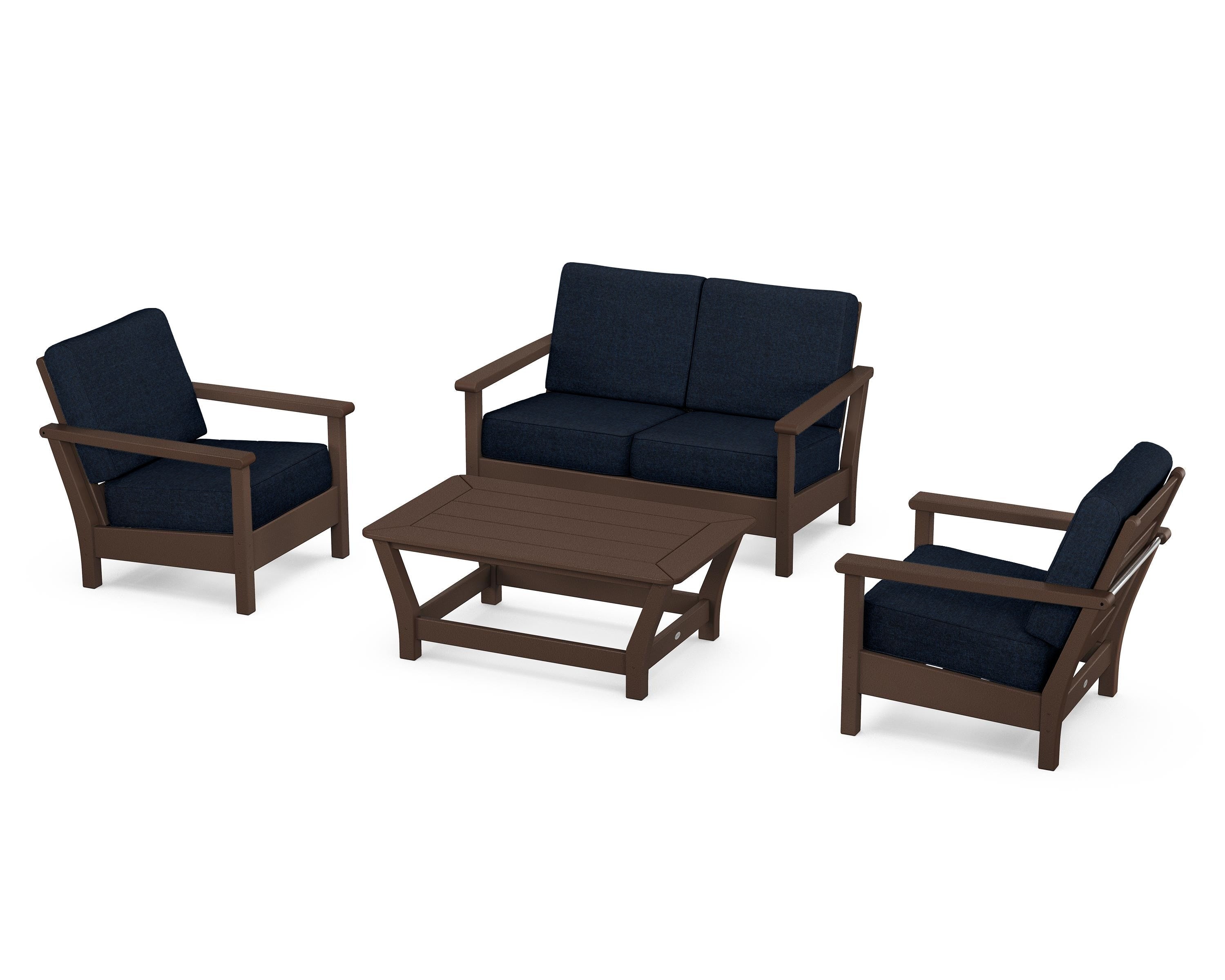 POLYWOOD® Harbour 4-Piece Deep Seating Set in Mahogany / Marine Indigo