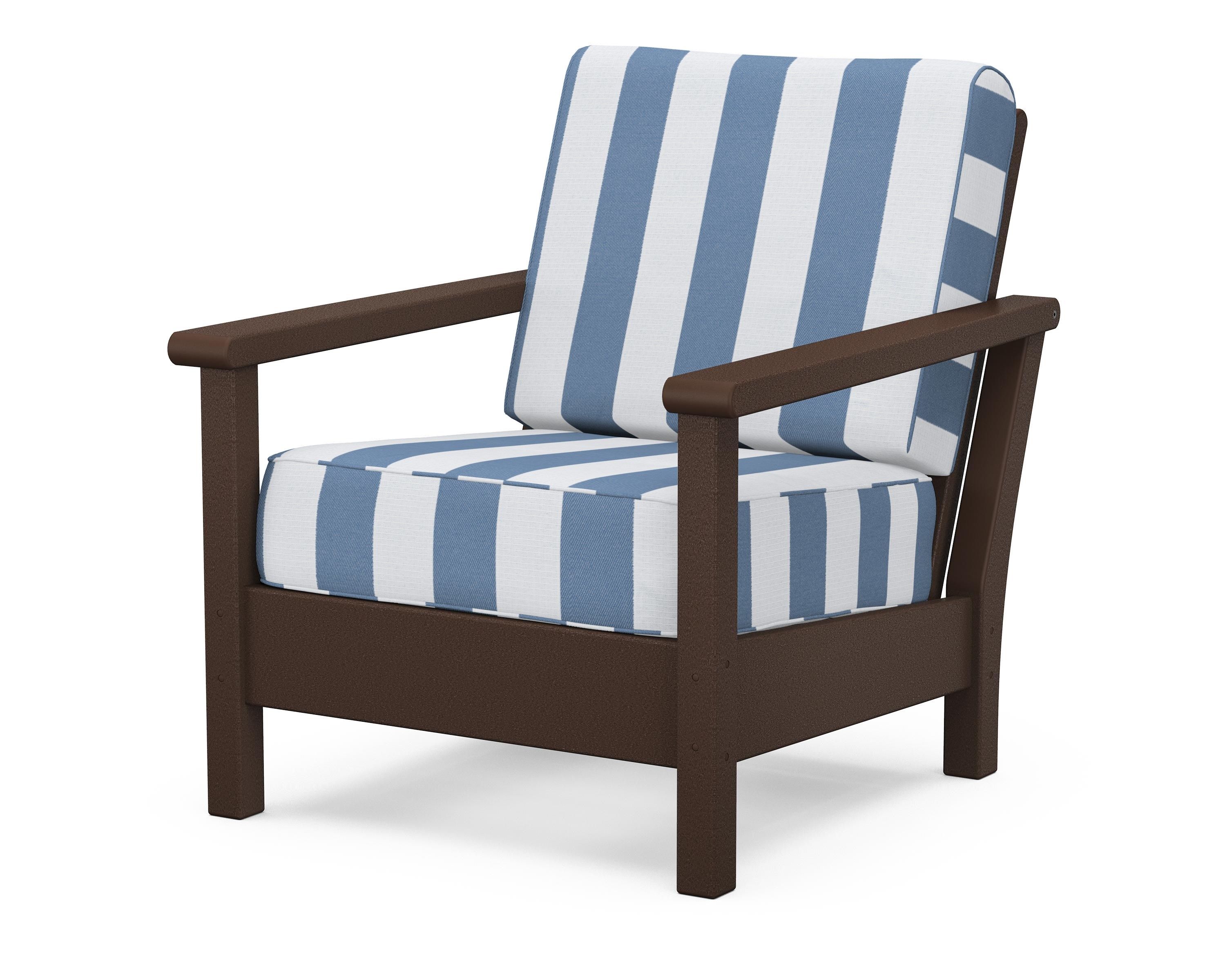 POLYWOOD® Harbour Deep Seating Chair in Mahogany / Cabana Stripe Sky Blue