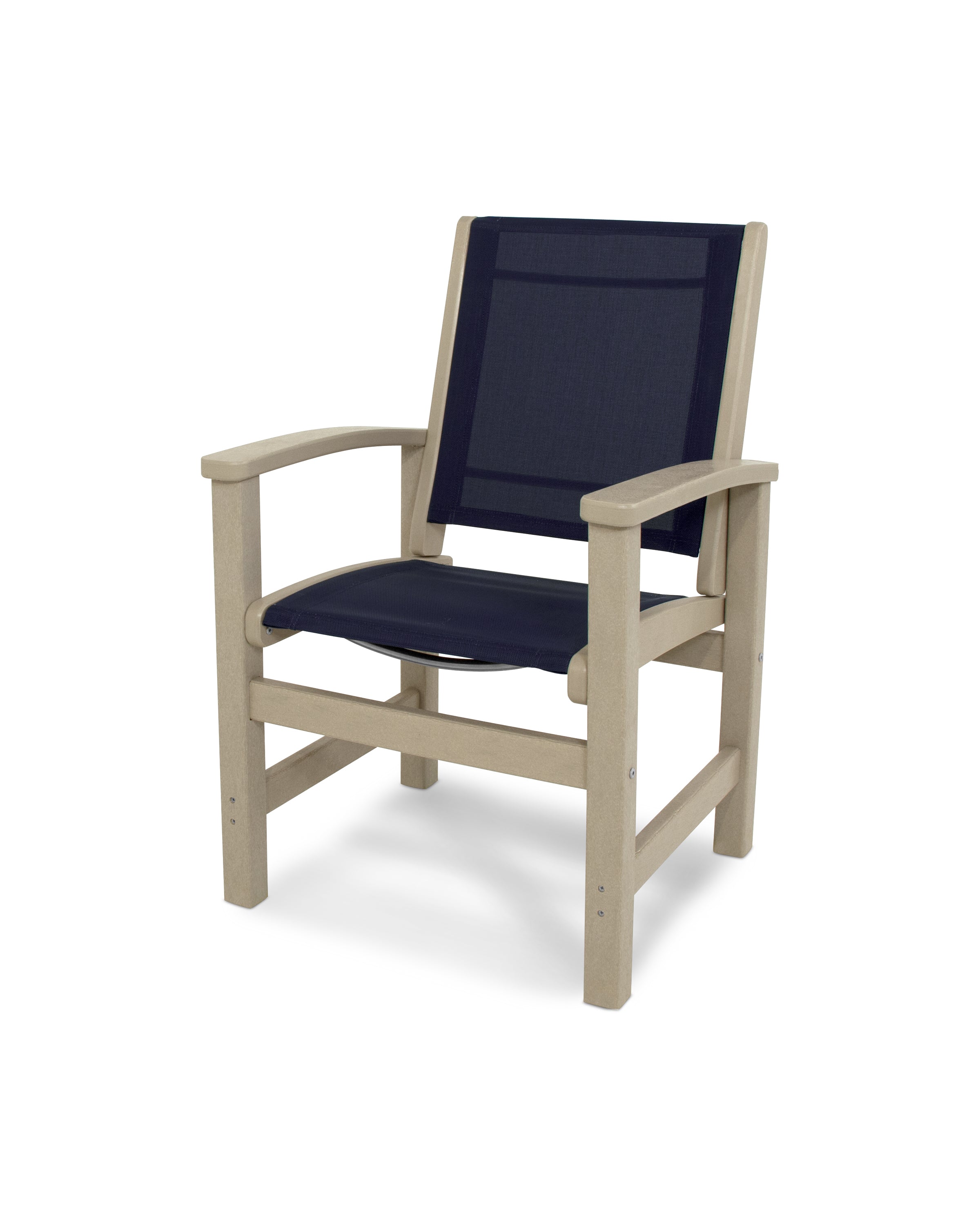 POLYWOOD® Coastal Dining Chair in Sand / Navy Blue Sling