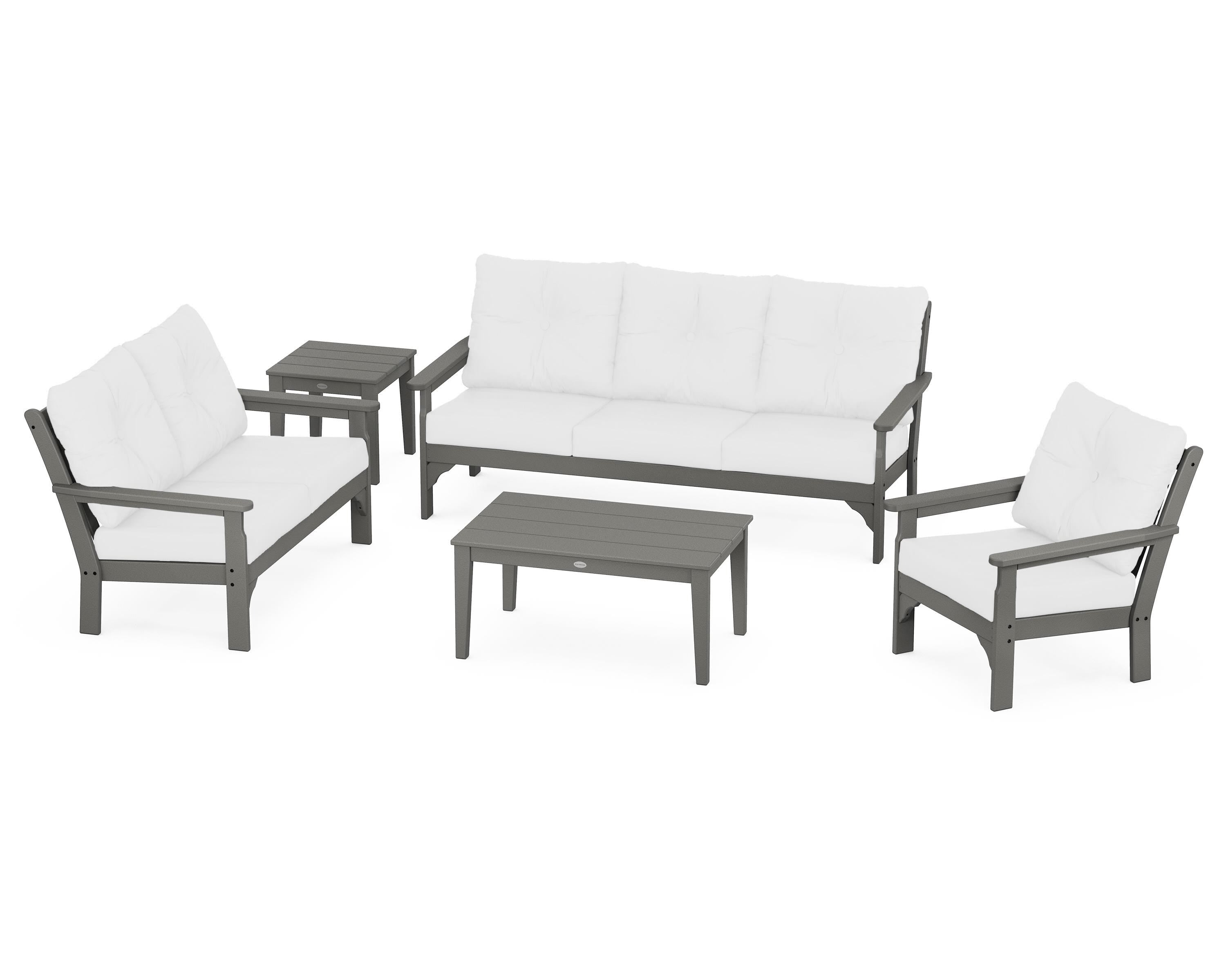 POLYWOOD® Vineyard 5 Piece Deep Seating Set in Slate Grey / Natural