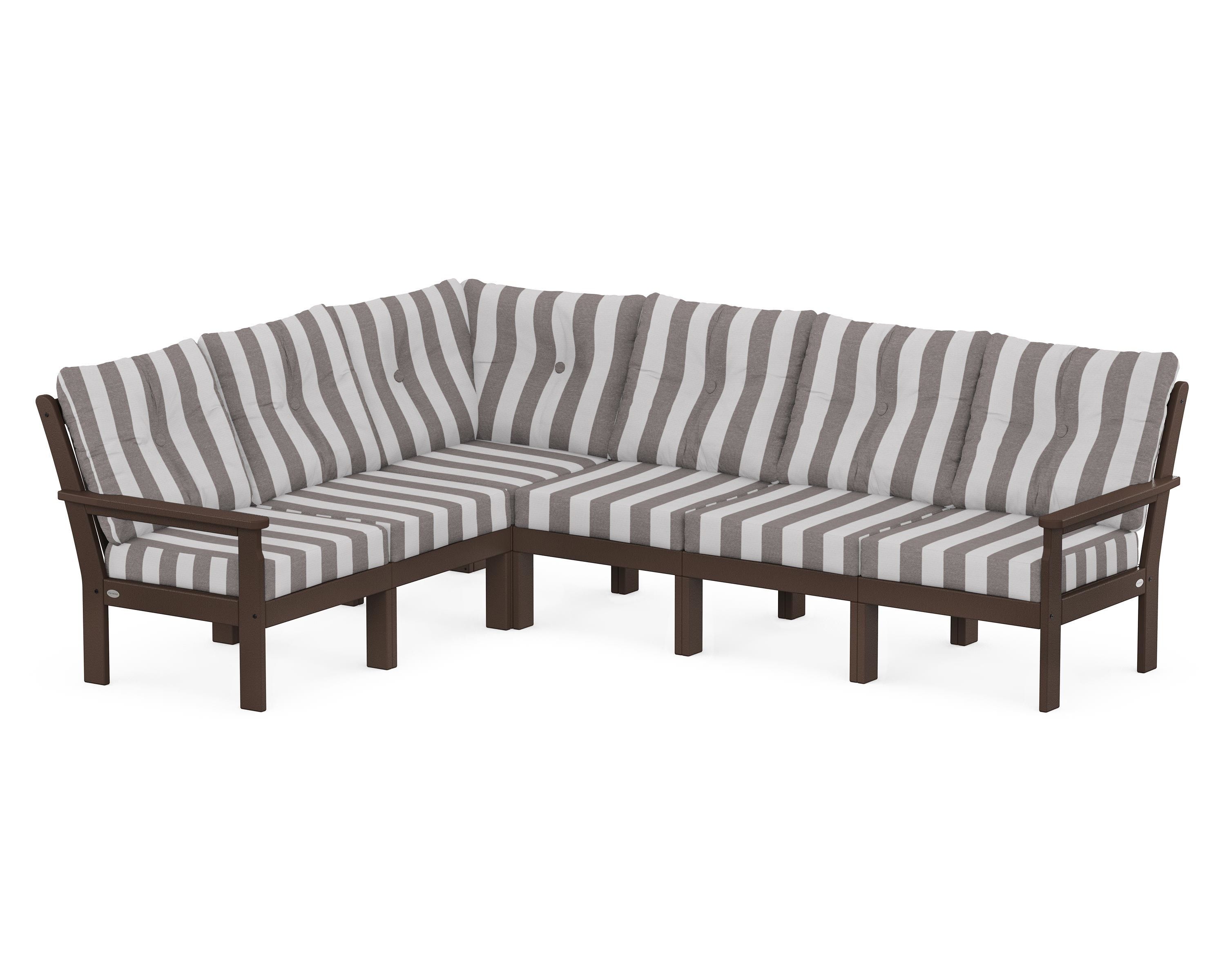 POLYWOOD® Vineyard 6-Piece Sectional in Mahogany / Cabana Stripe Grey Mist