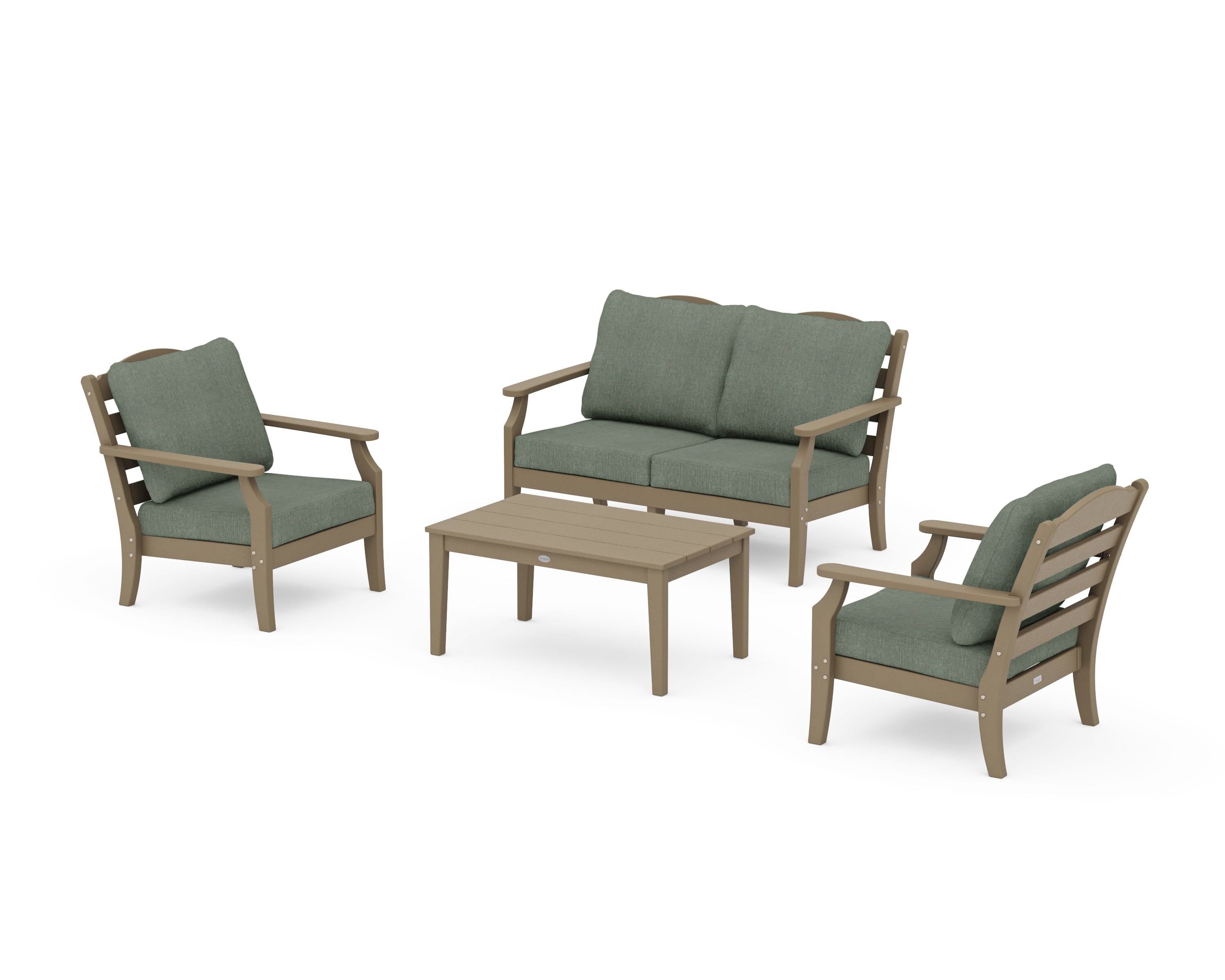 Draper James™ by POLYWOOD® Savannah 4-Piece Deep Seating Set with Loveseat in Vintage Sahara / Cast Sage