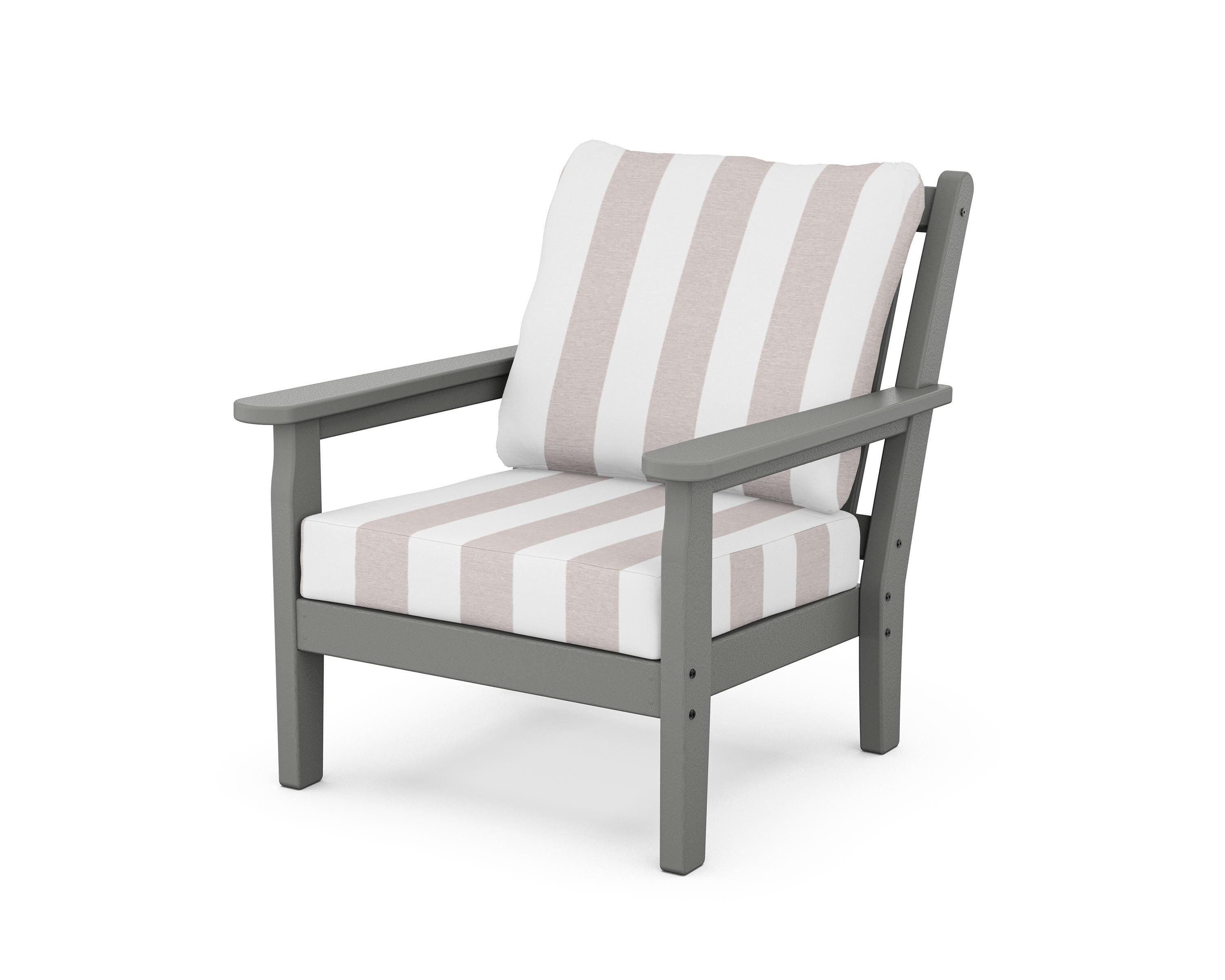 POLYWOOD® Chippendale Deep Seating Chair in Slate Grey / Cabana Stripe Dune Burlap