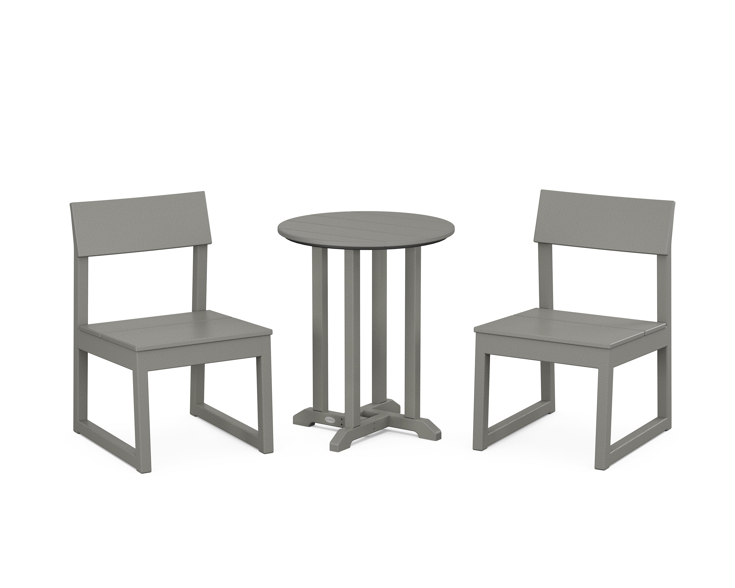 POLYWOOD® EDGE Side Chair 3-Piece Round Bistro Dining Set in Slate Grey