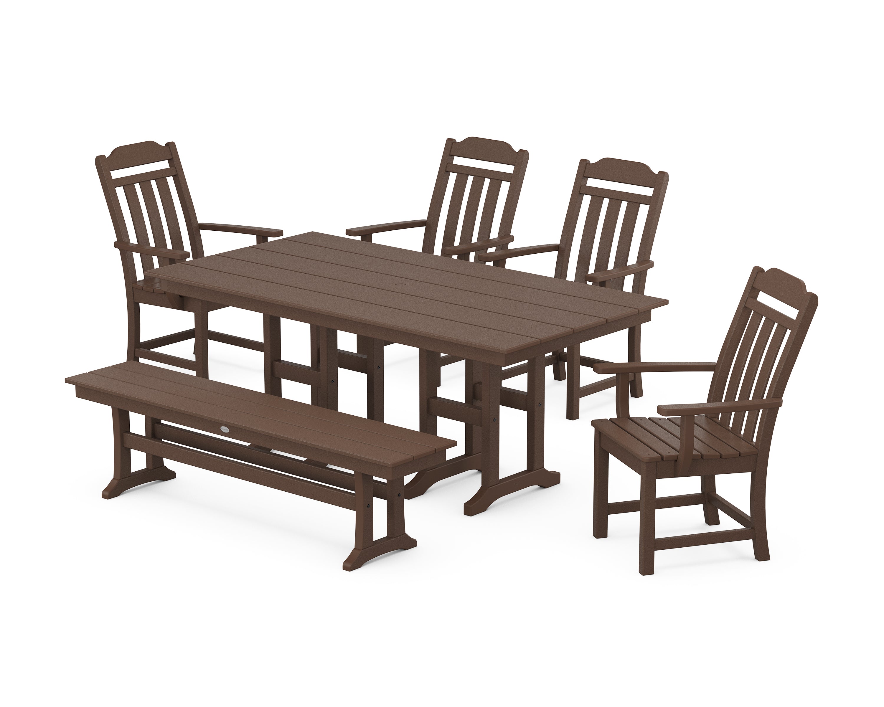 Country Living Cottage 6-Piece Farmhouse Dining Set with Bench in Mahogany