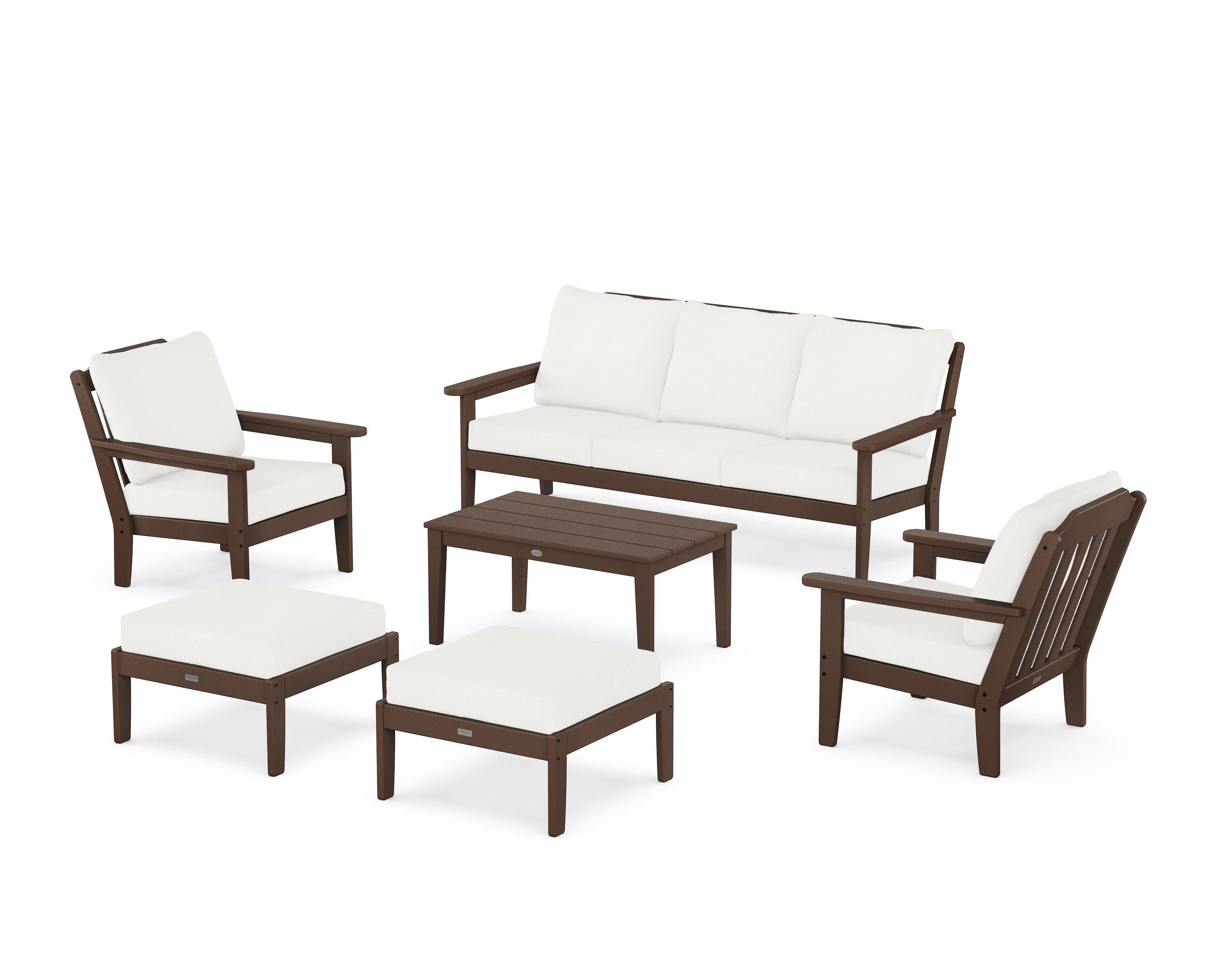 Country Living Cottage 6-Piece Lounge Sofa Set in Mahogany / Natural Linen