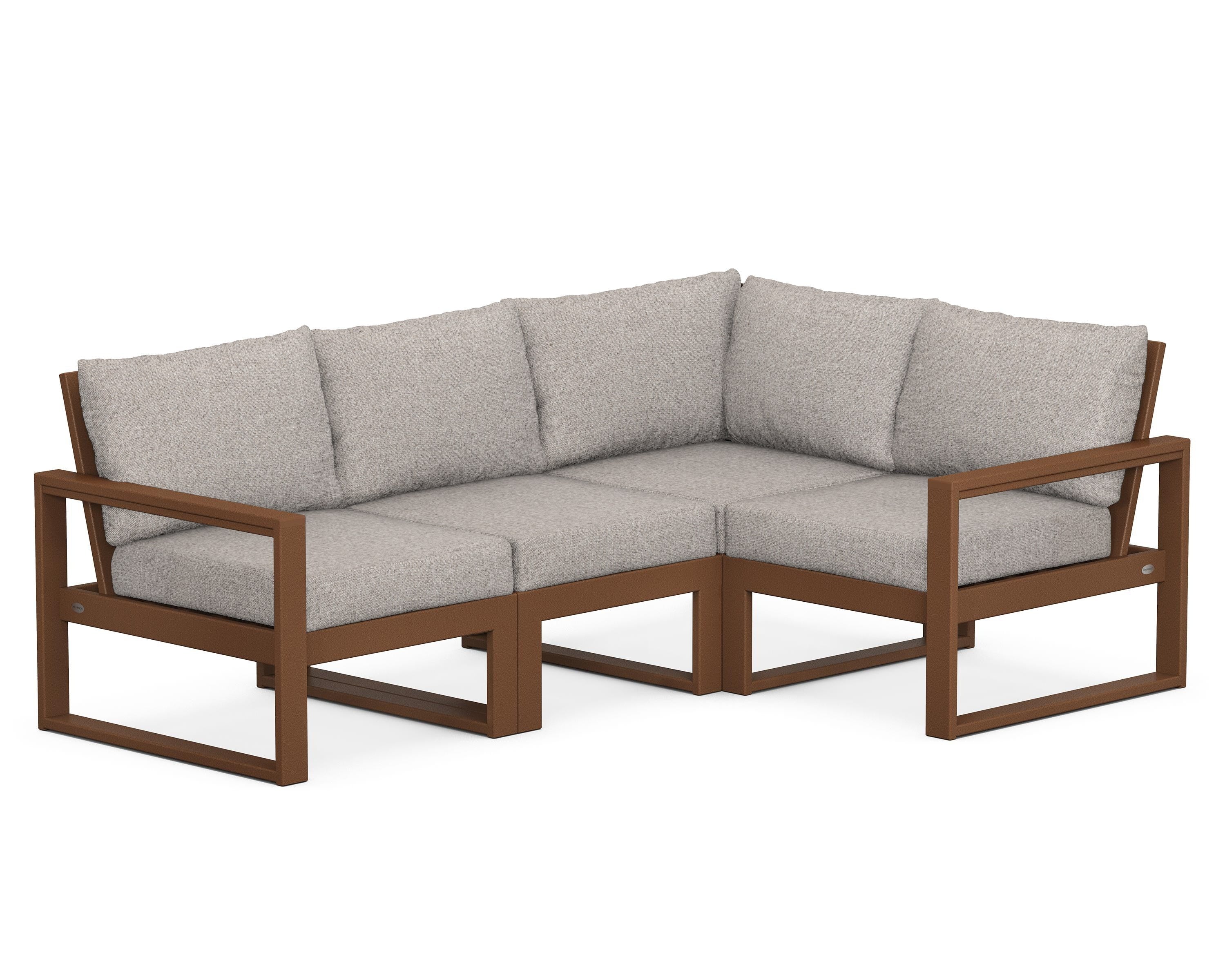 POLYWOOD® EDGE 4-Piece Modular Deep Seating Set in Teak / Weathered Tweed