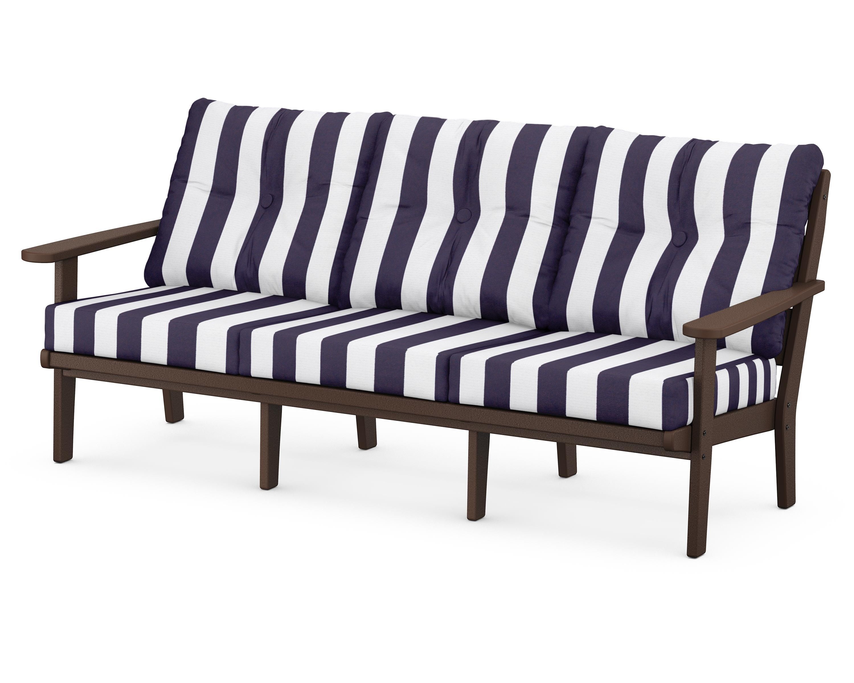 POLYWOOD® Lakeside Deep Seating Sofa in Mahogany / Cabana Stripe Navy