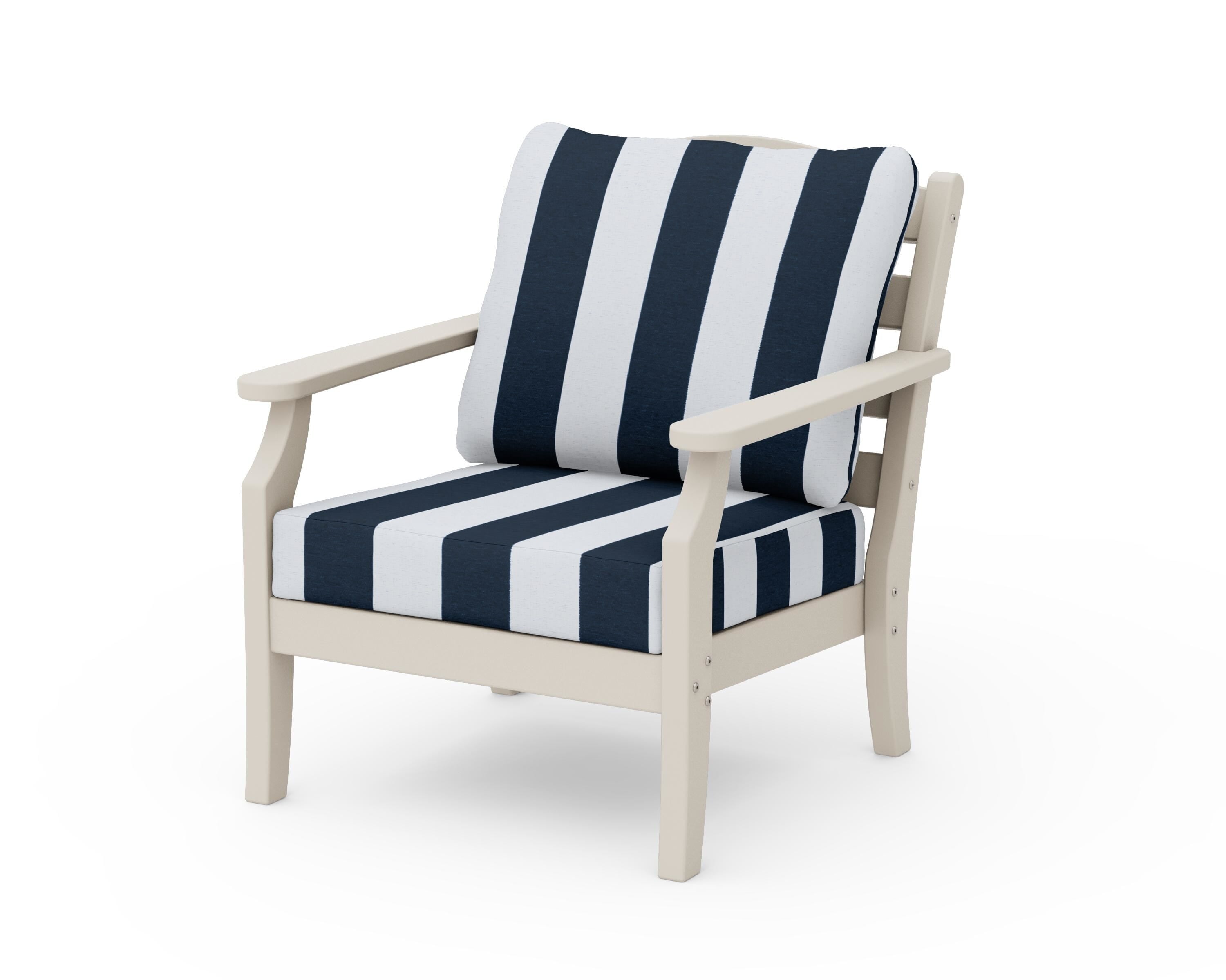 Draper James™ by POLYWOOD® Savannah Deep Seating Chair in Sand / Cabana Stripe Marine Indigo