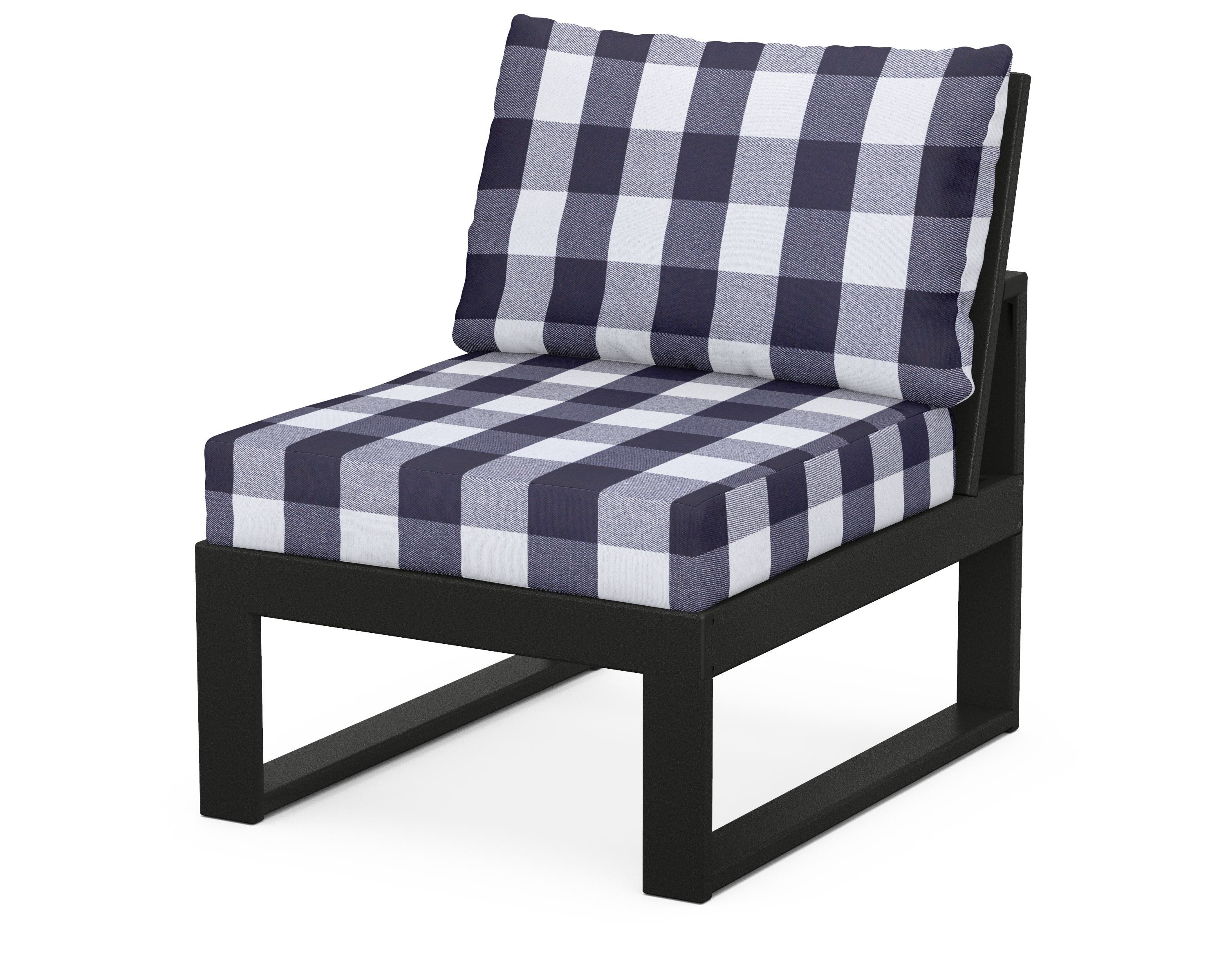 Unbranded Modular Armless Chair in Black / Buffalo Plaid Navy