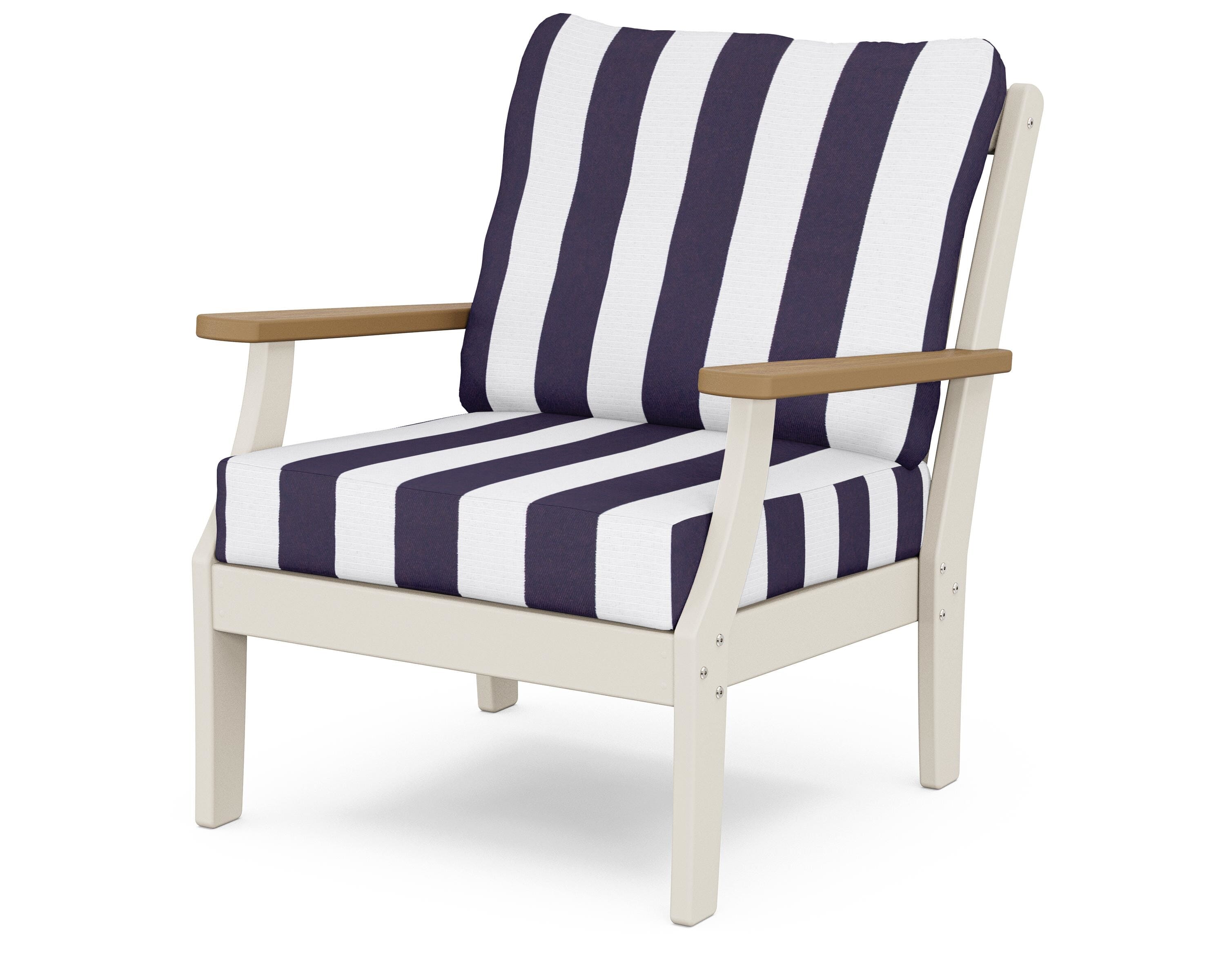 POLYWOOD® Braxton Deep Seating Chair in Sand / Natural / Cabana Stripe Navy