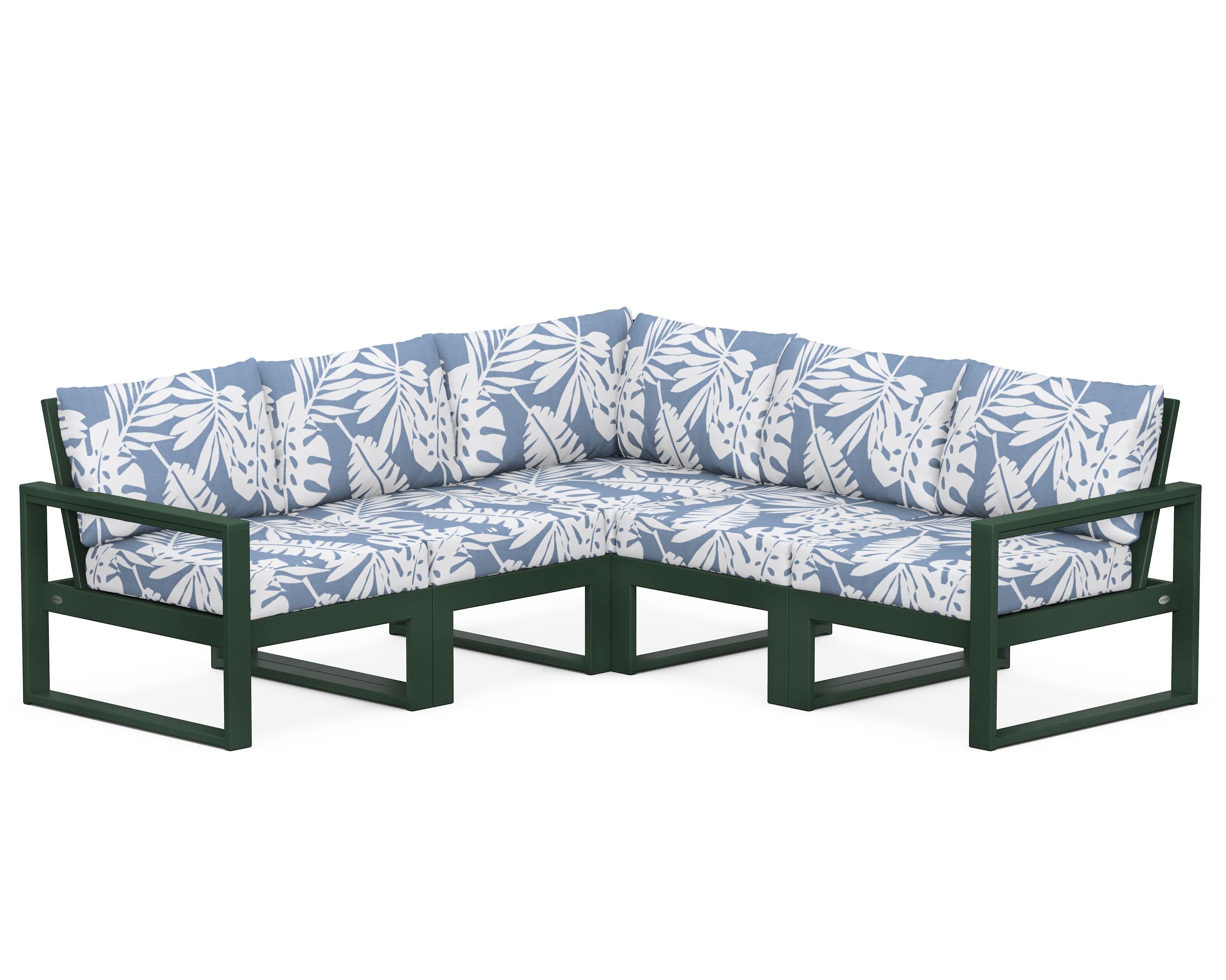 POLYWOOD® EDGE 5-Piece Modular Deep Seating Set in Green / Leaf Sky Blue