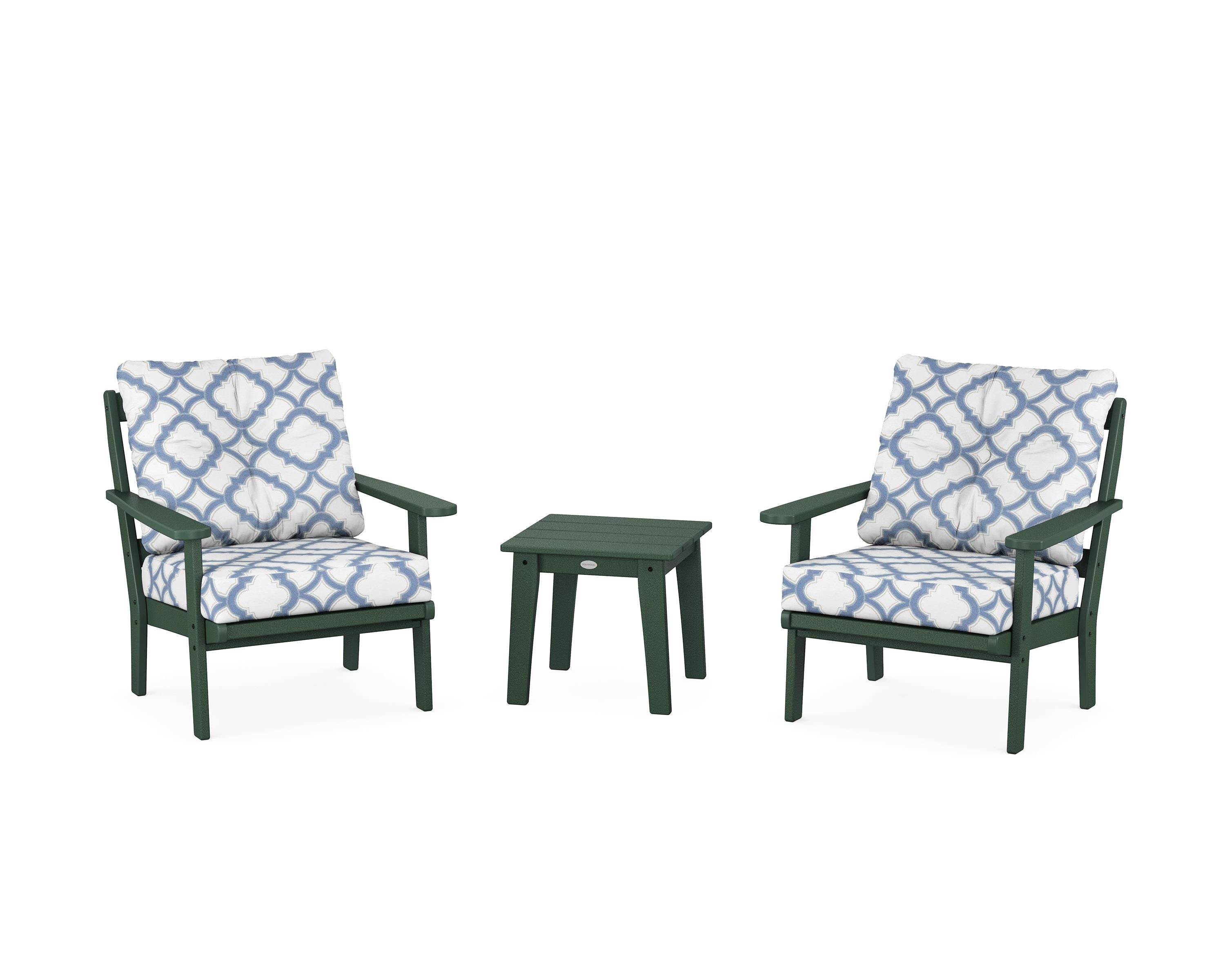 POLYWOOD® Mission 3-Piece Deep Seating Set in Green / Trellis Sky Blue