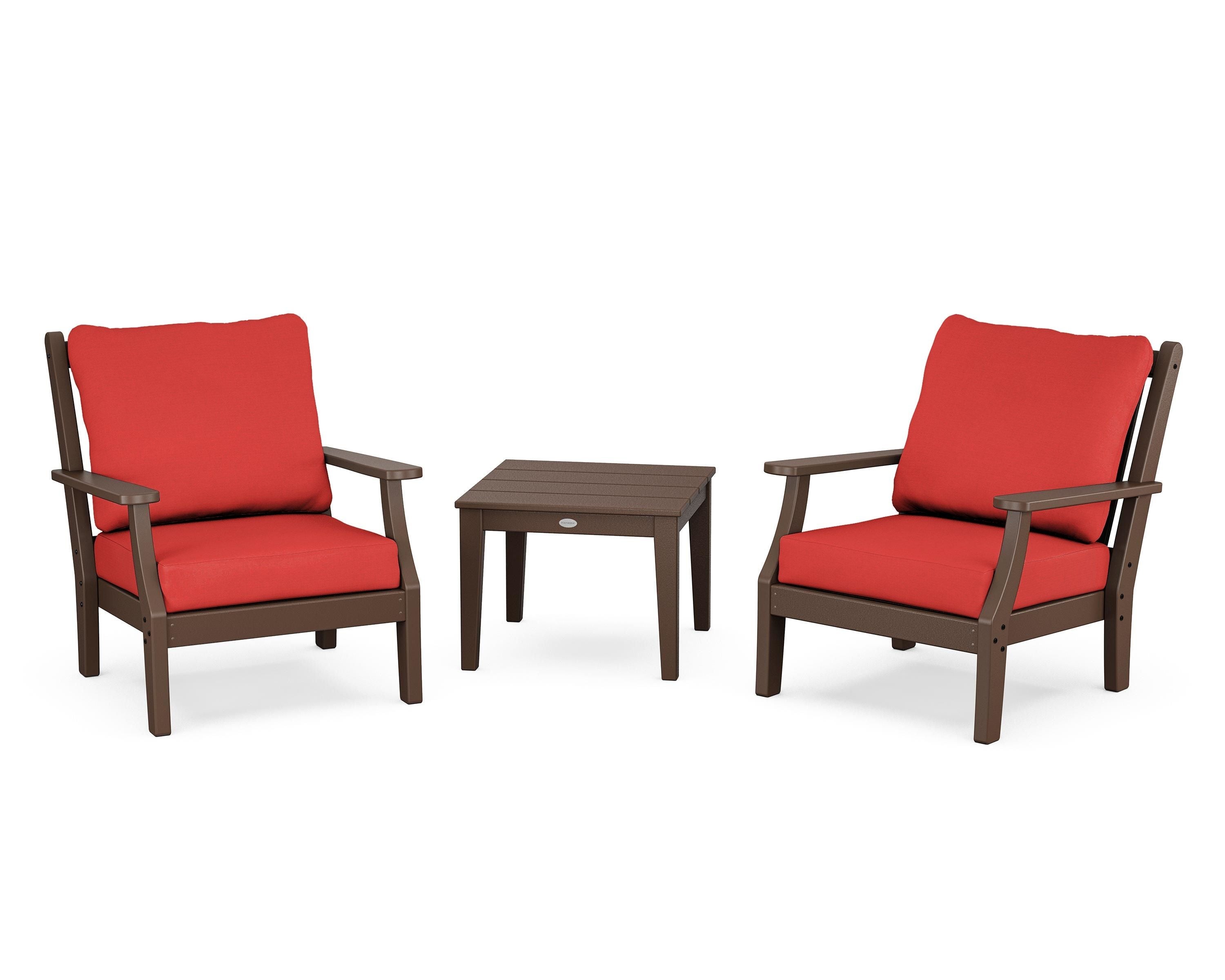 Country Living Wovendale 3-Piece Deep Seating Set in Mahogany / Crimson Linen