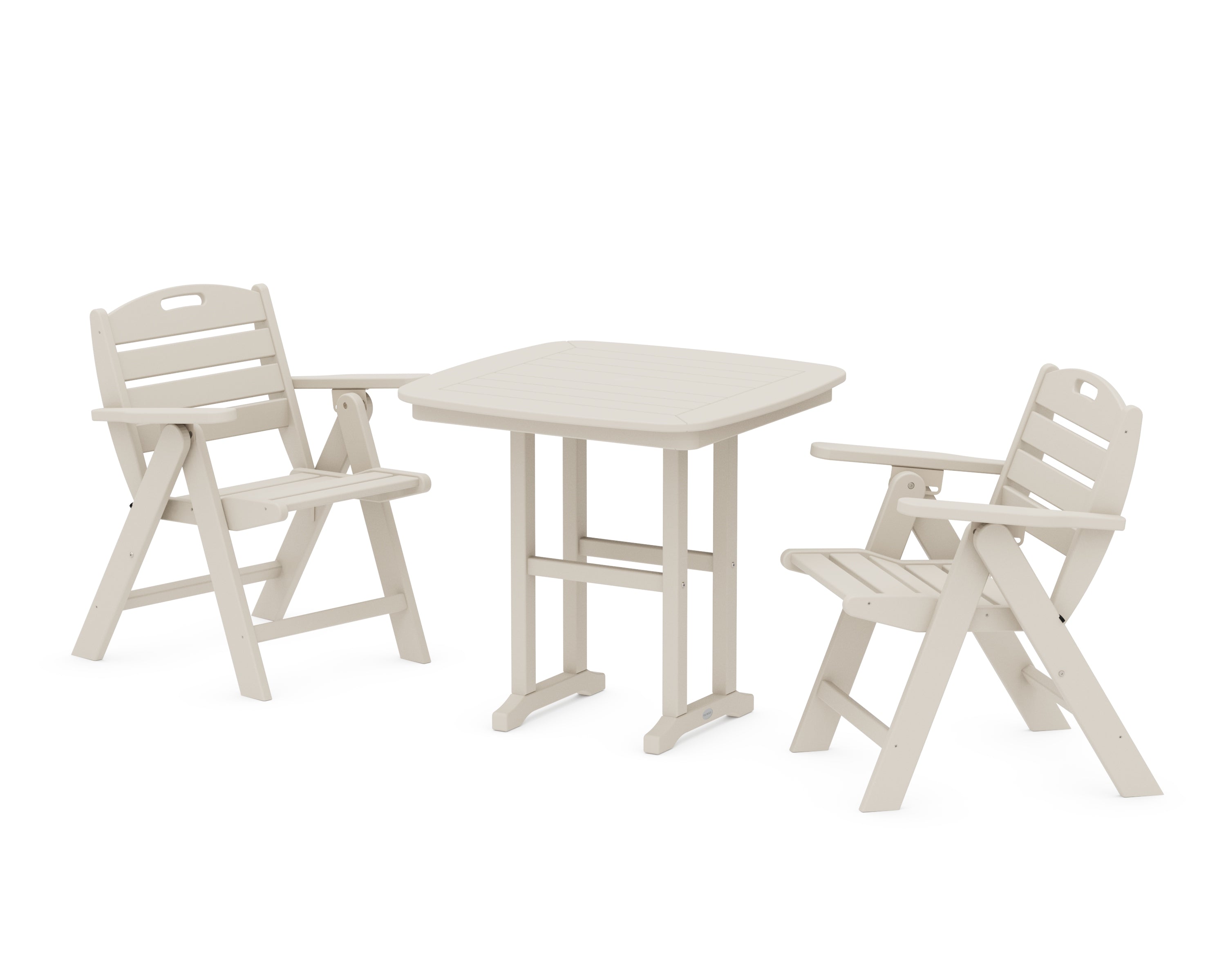 POLYWOOD® Nautical Folding Lowback Chair 3-Piece Dining Set in Sand