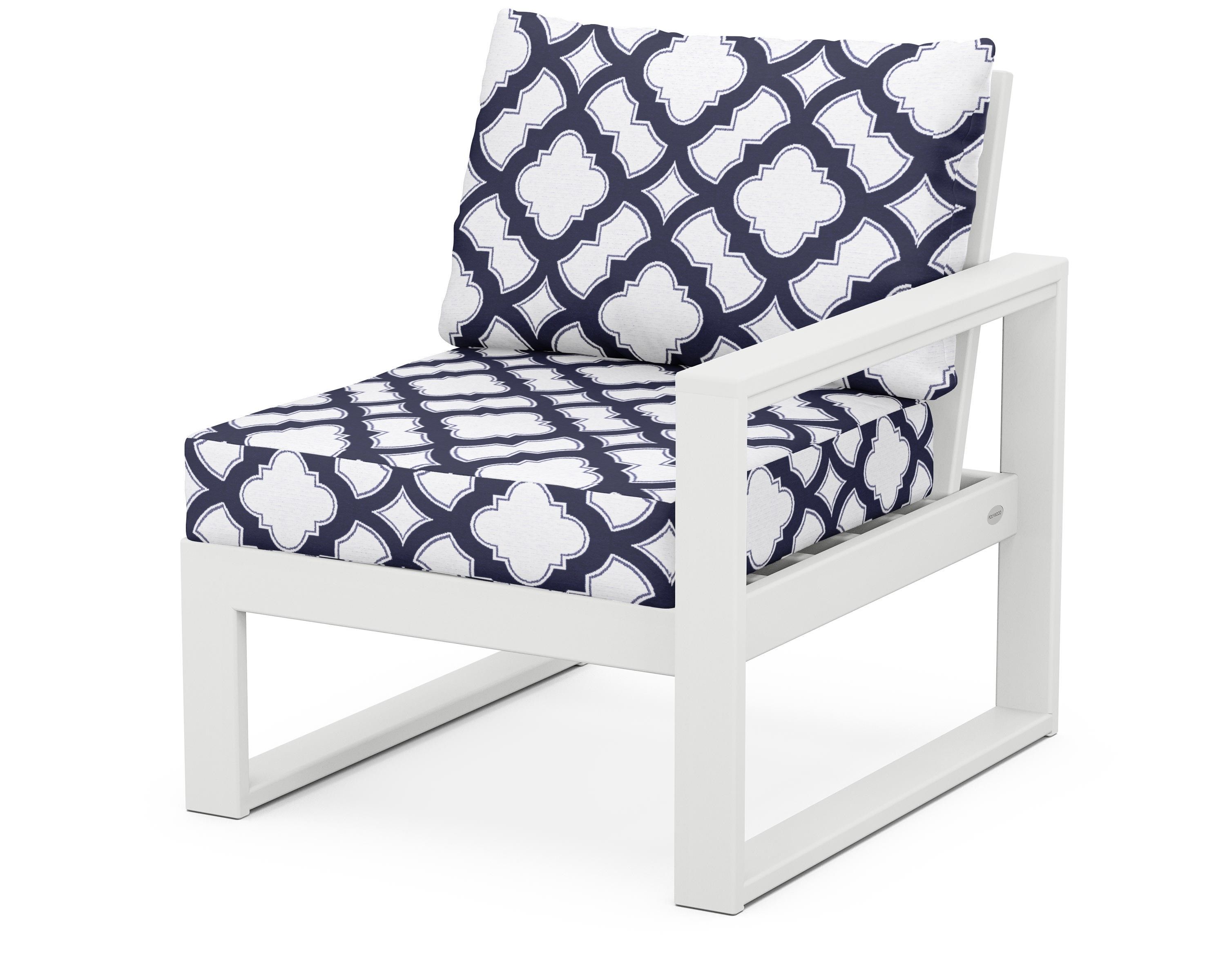 POLYWOOD® EDGE Modular Right Arm Chair in White / Trellis Navy