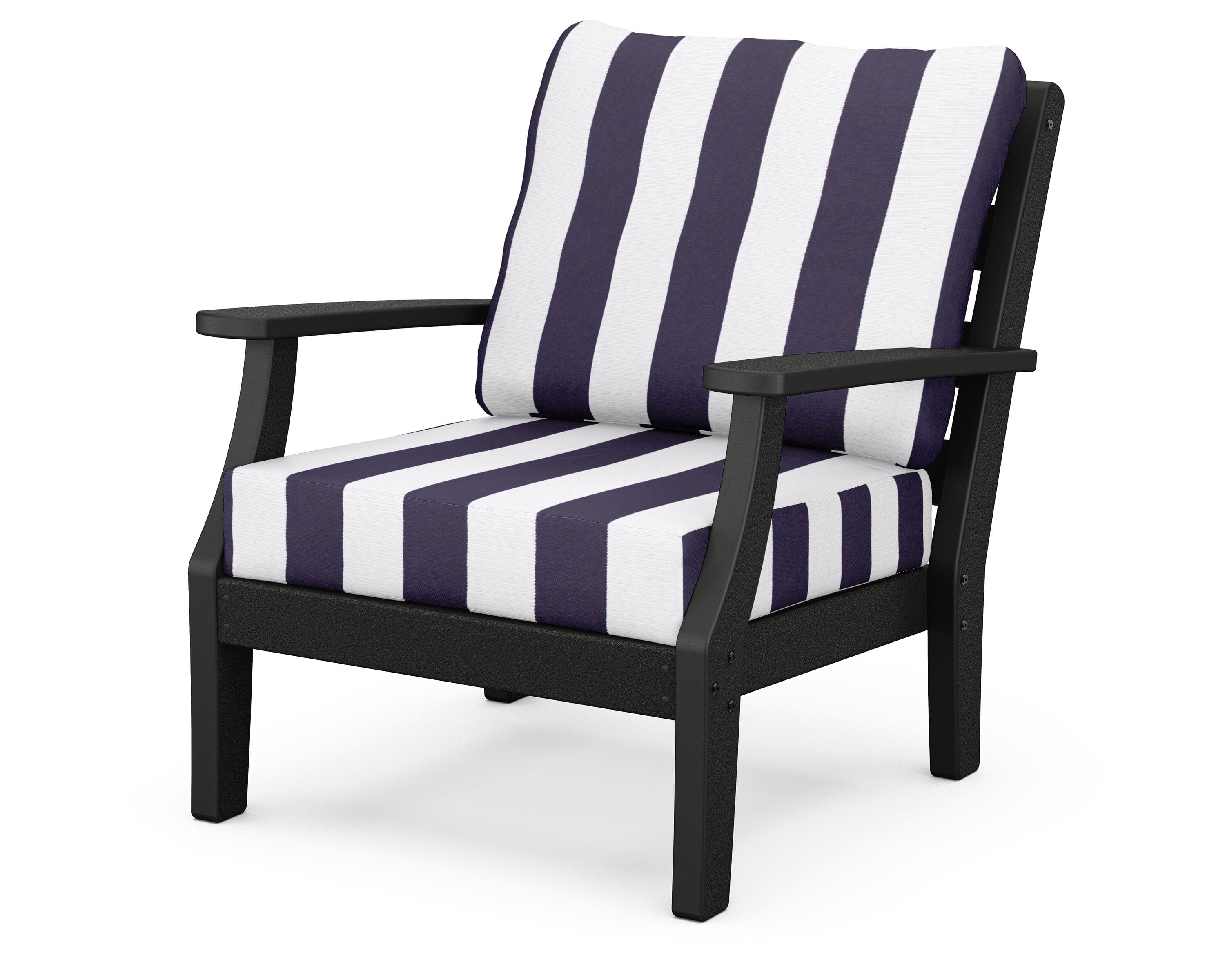 POLYWOOD® Chesapeake Deep Seating Chair in Black / Cabana Stripe Navy