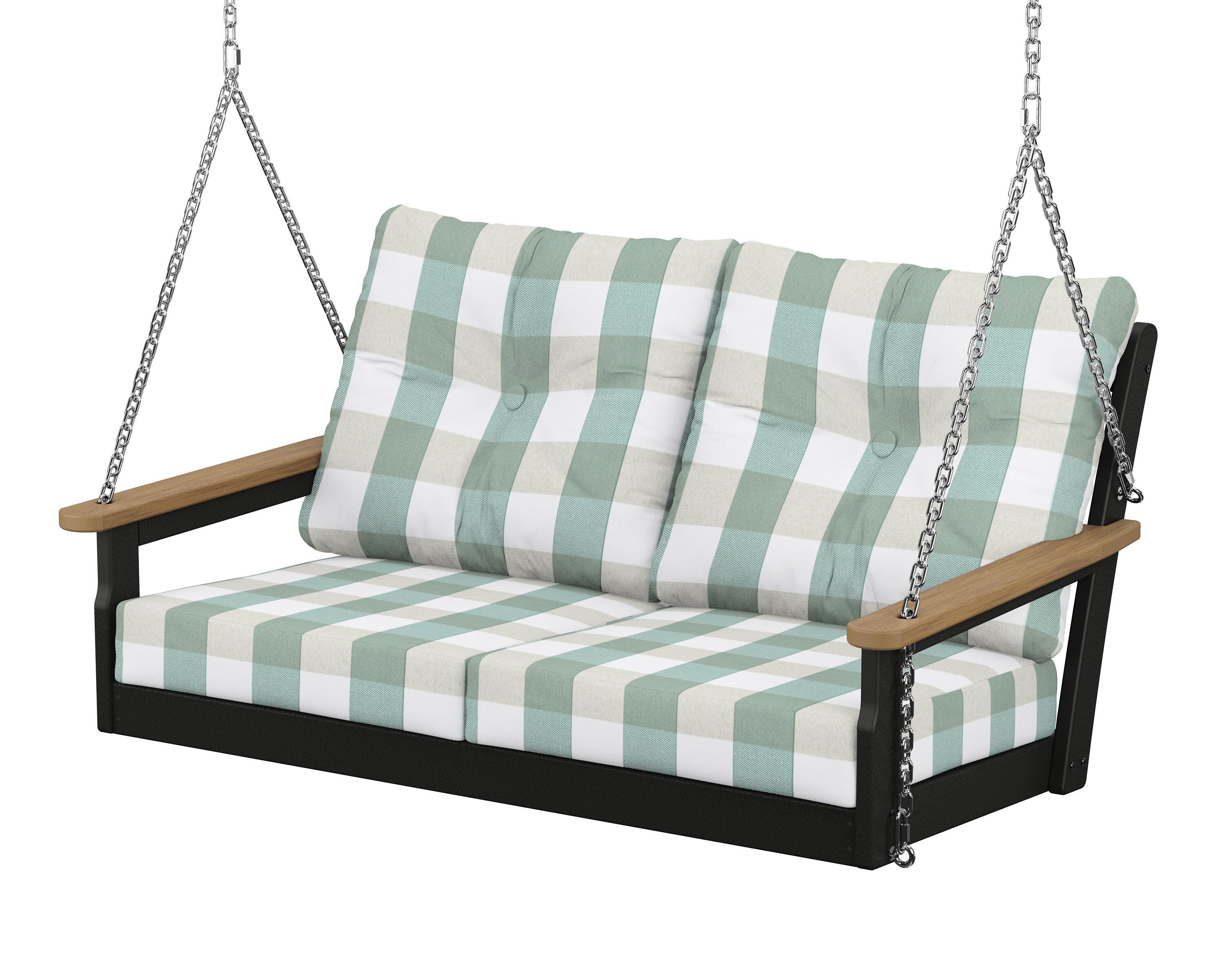 POLYWOOD® Vineyard Deep Seating Swing in Black / Natural / Buffalo Plaid Glacier Spa