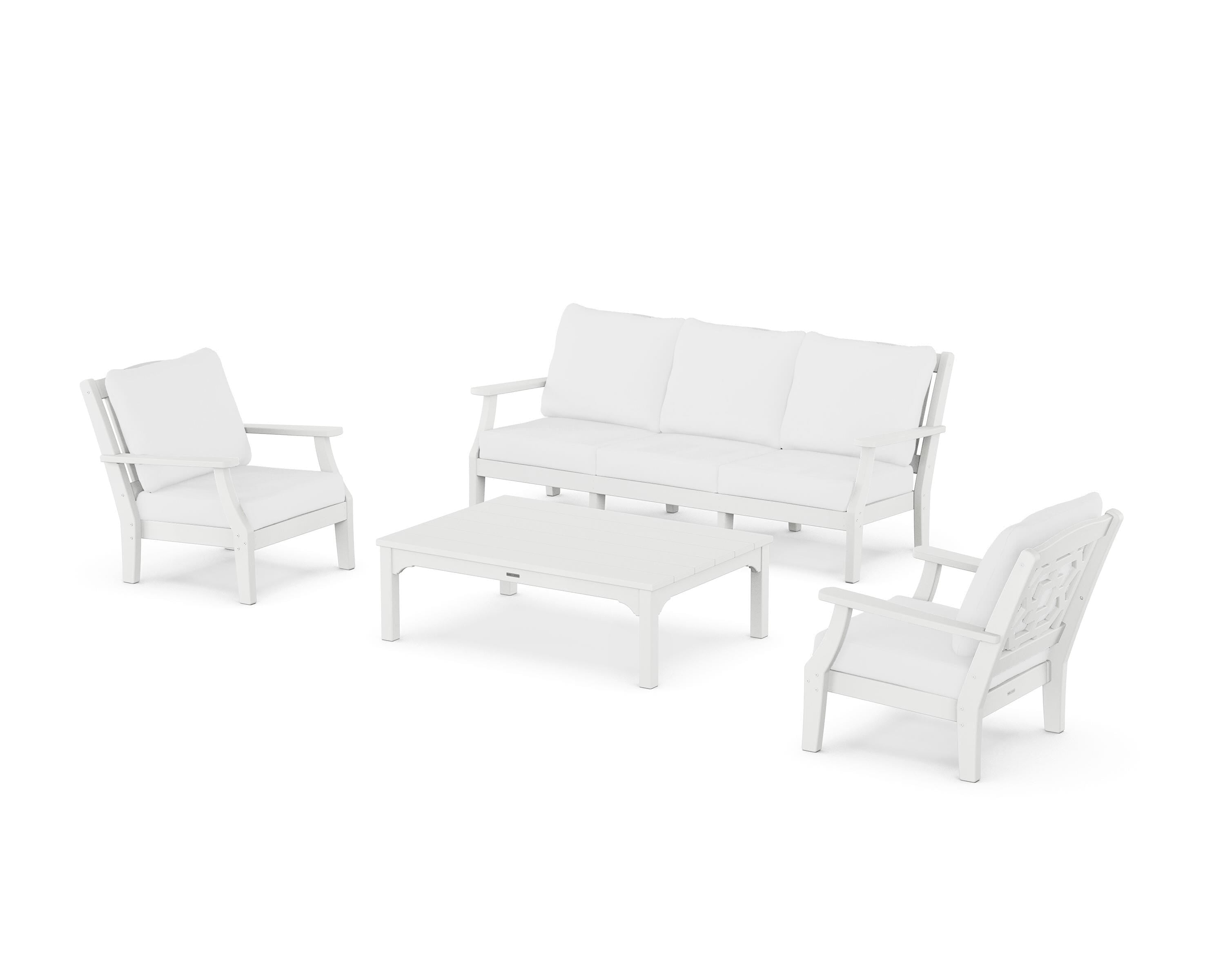 Martha Stewart by POLYWOOD® Chinoiserie 4-Piece Deep Seating Set with Sofa in White / Natural