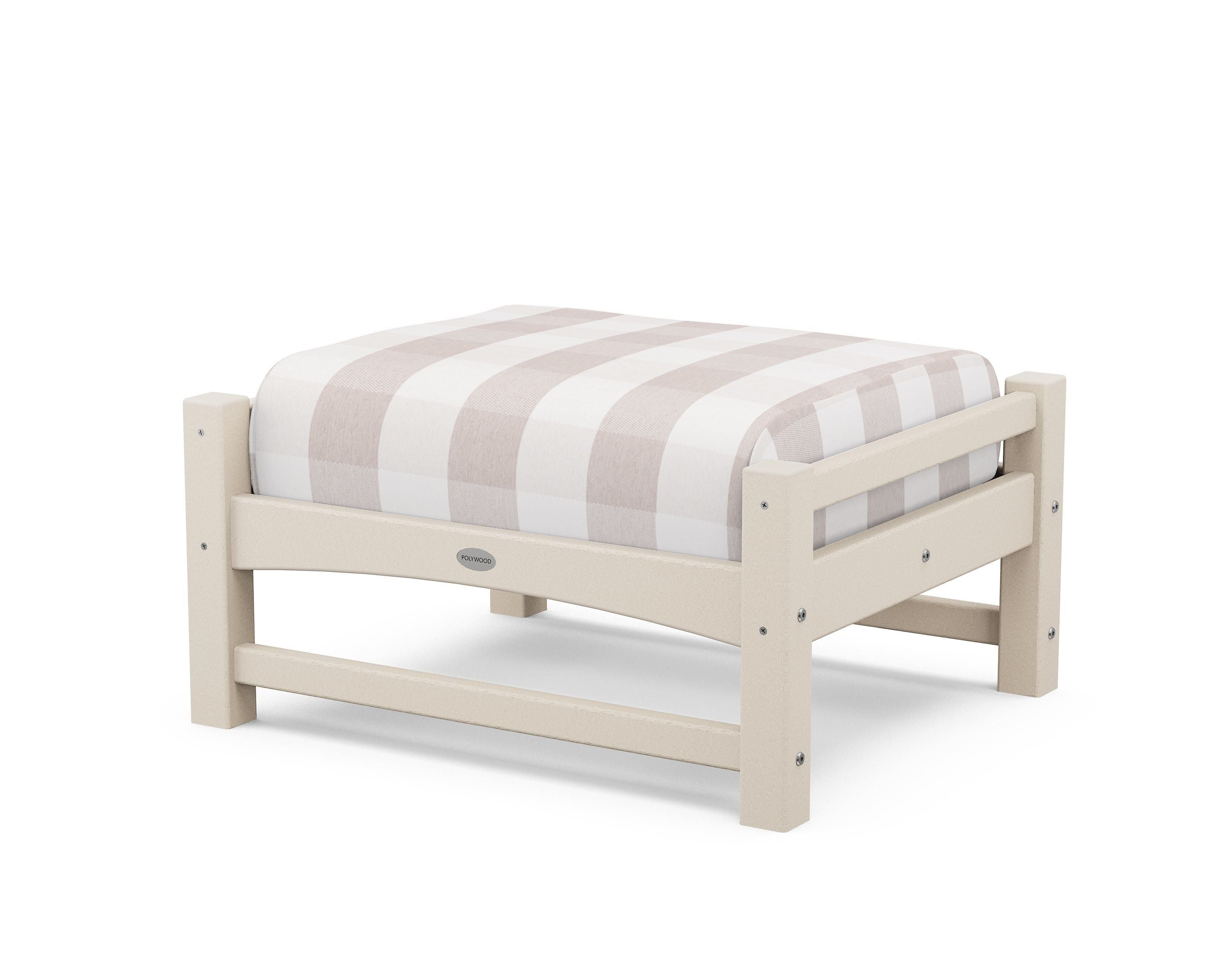 POLYWOOD® Club Ottoman in Sand / Buffalo Plaid Dune Burlap