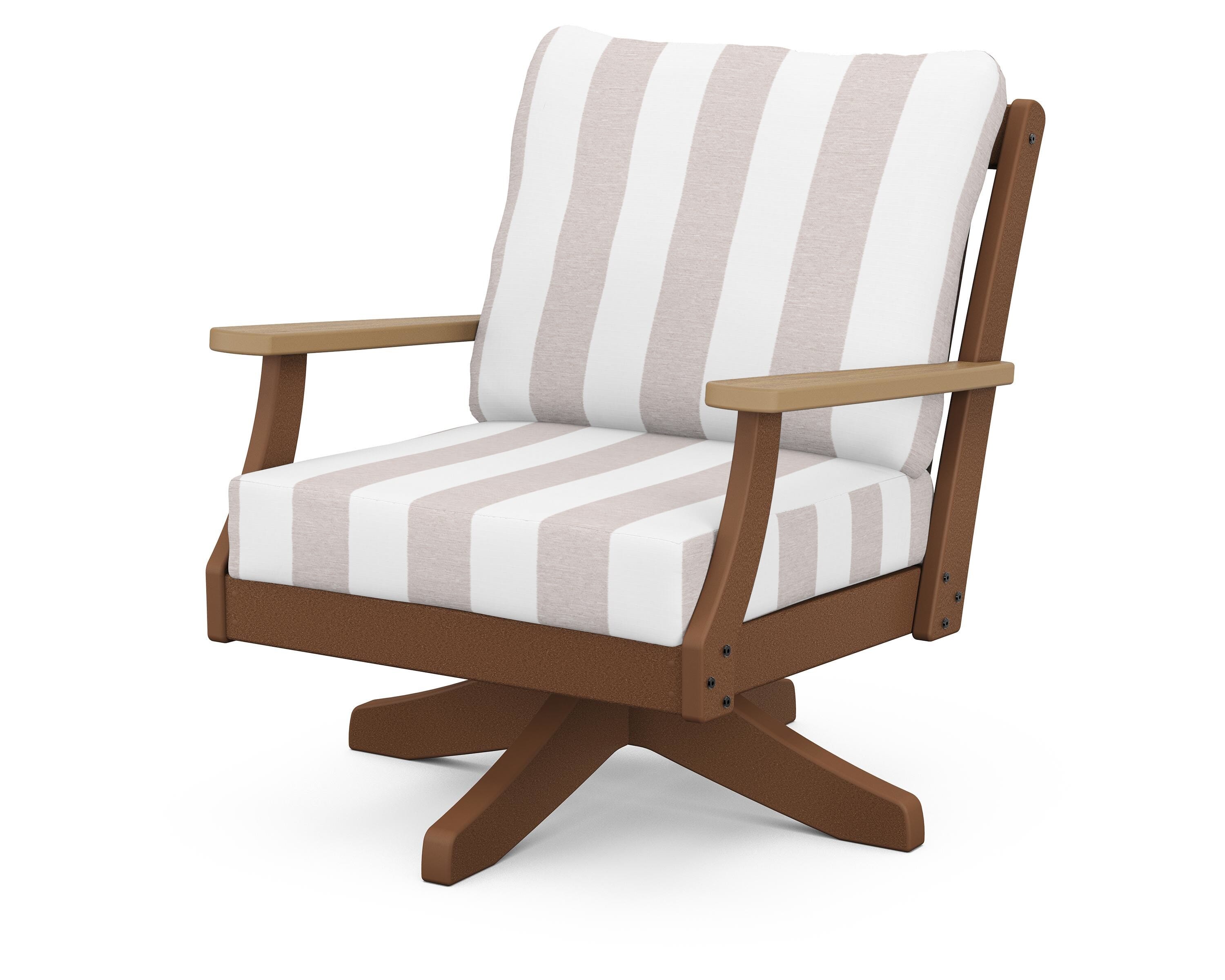 POLYWOOD® Braxton Deep Seating Swivel Chair in Teak / Natural / Cabana Stripe Dune Burlap