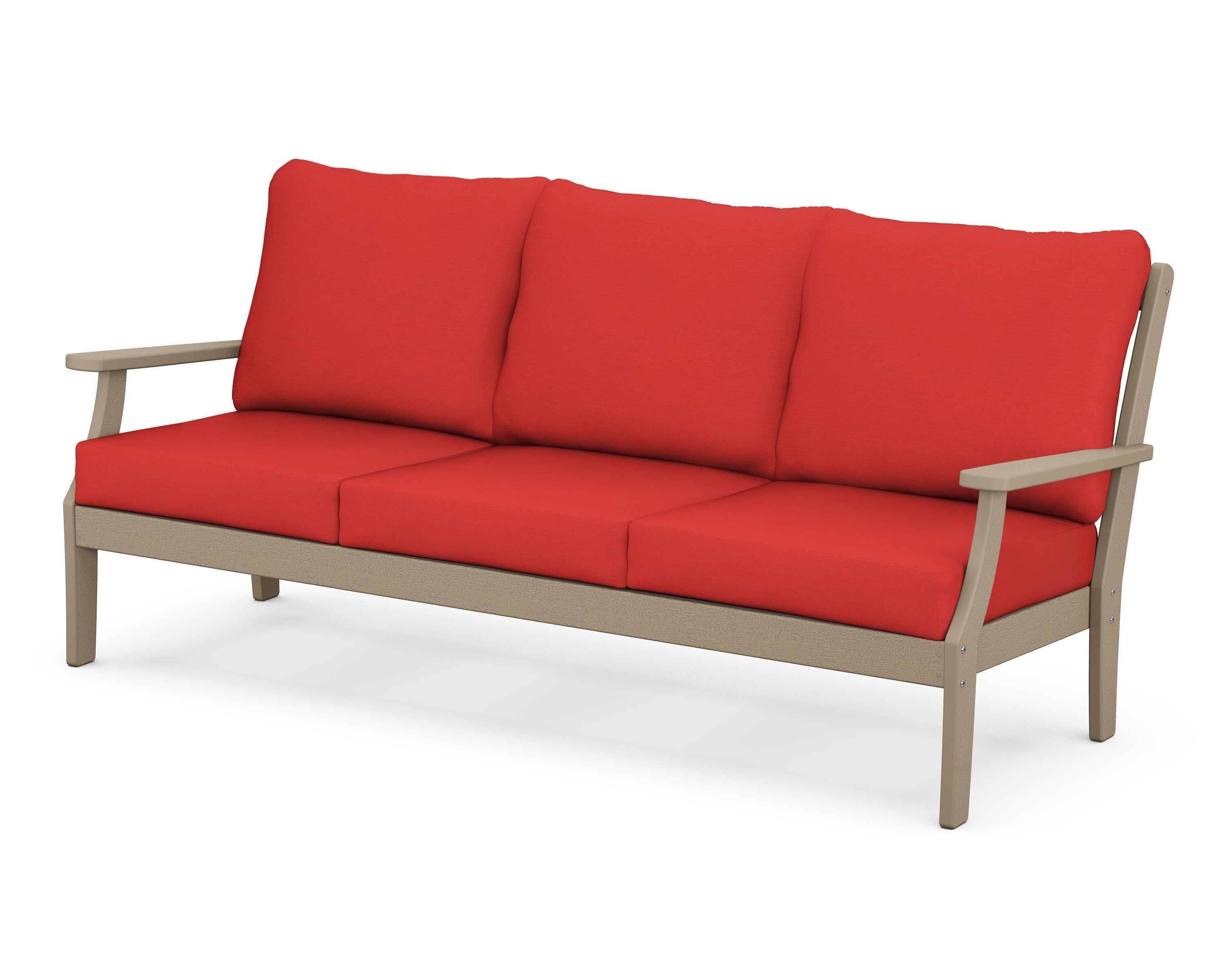 POLYWOOD® Braxton Deep Seating Sofa in Vintage Sahara / Crimson Linen