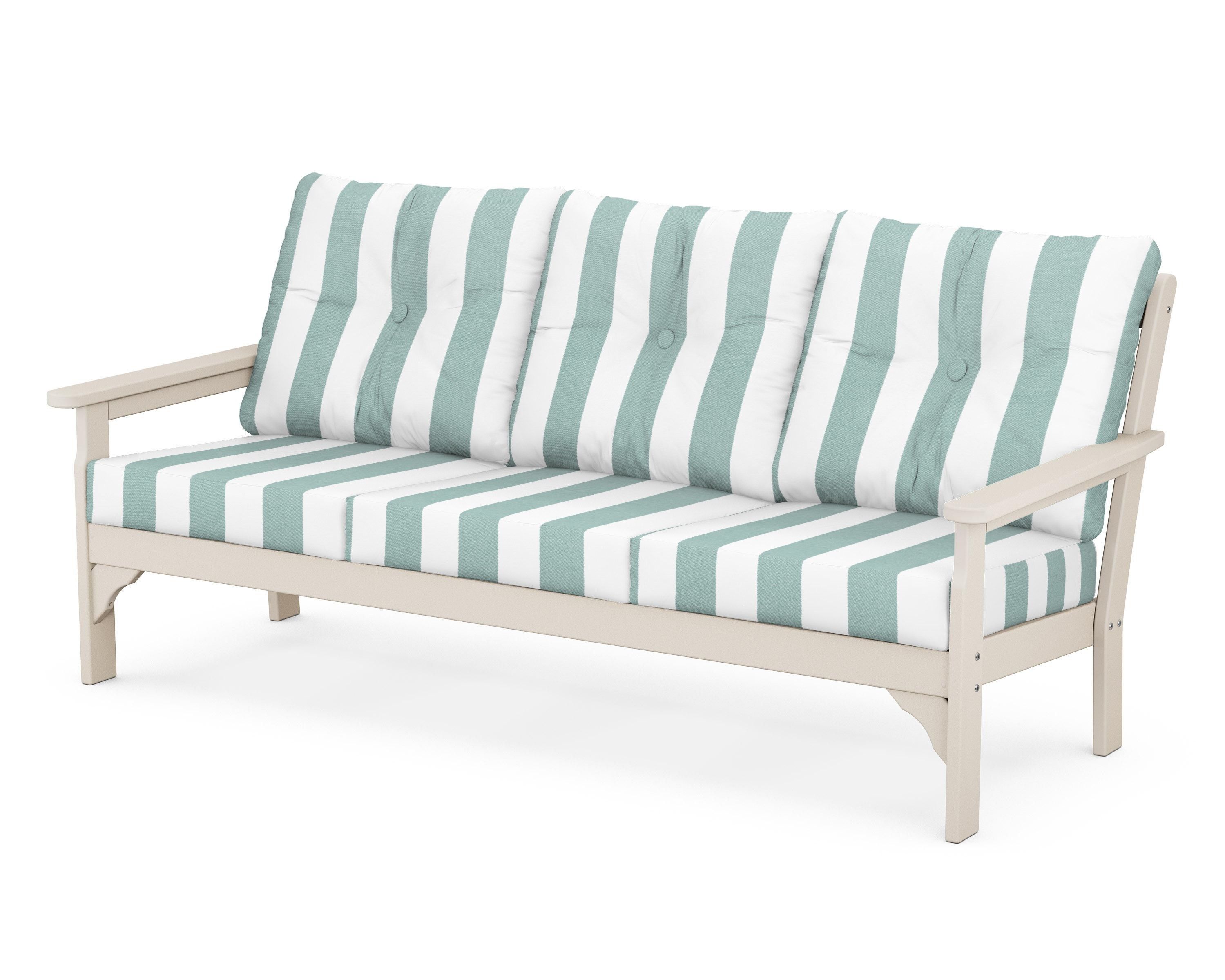 POLYWOOD® Vineyard Deep Seating Sofa in Sand / Cabana Stripe Glacier Spa
