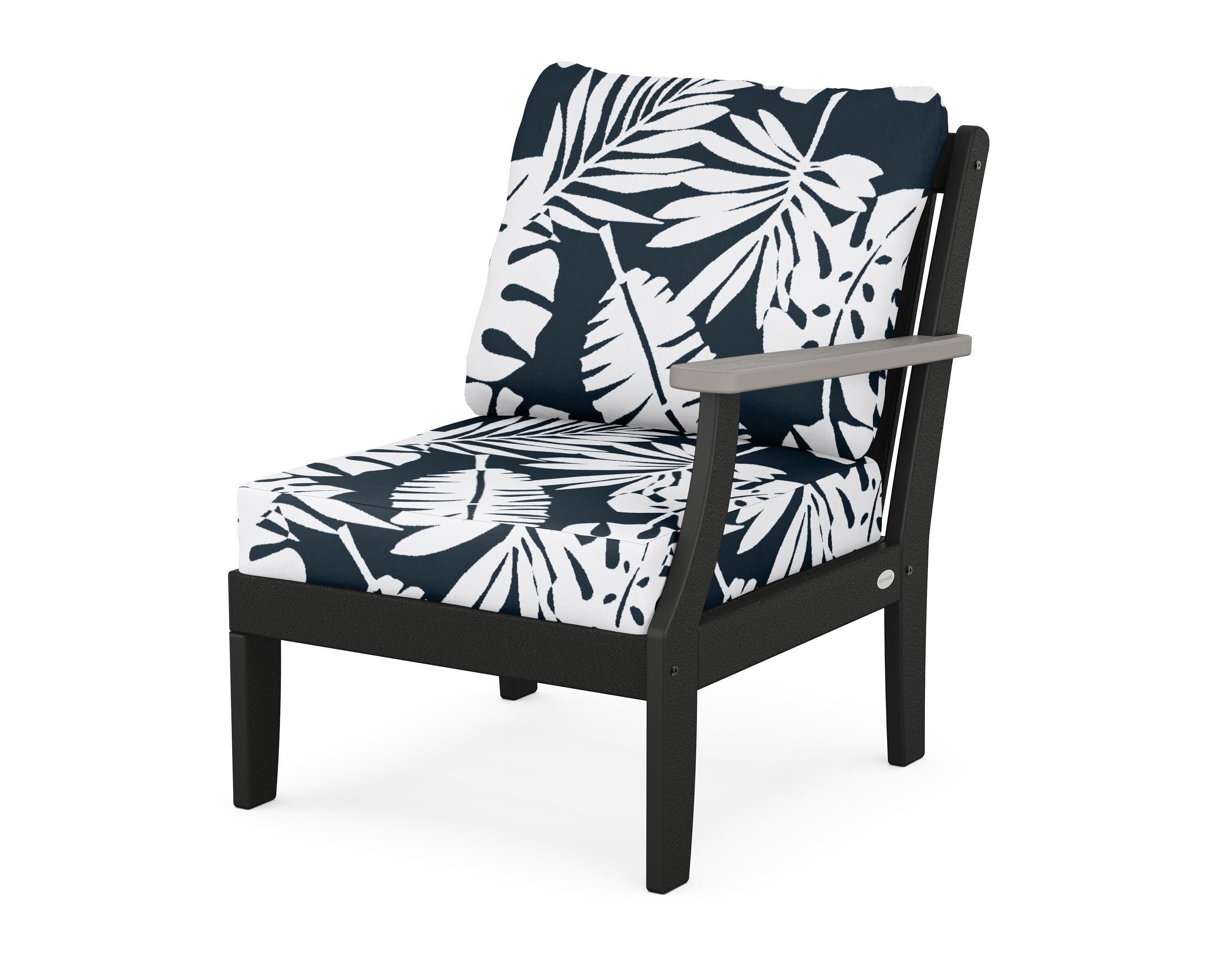 POLYWOOD® Braxton Modular Right Arm Chair in Black / Driftwood / Leaf Marine Indigo