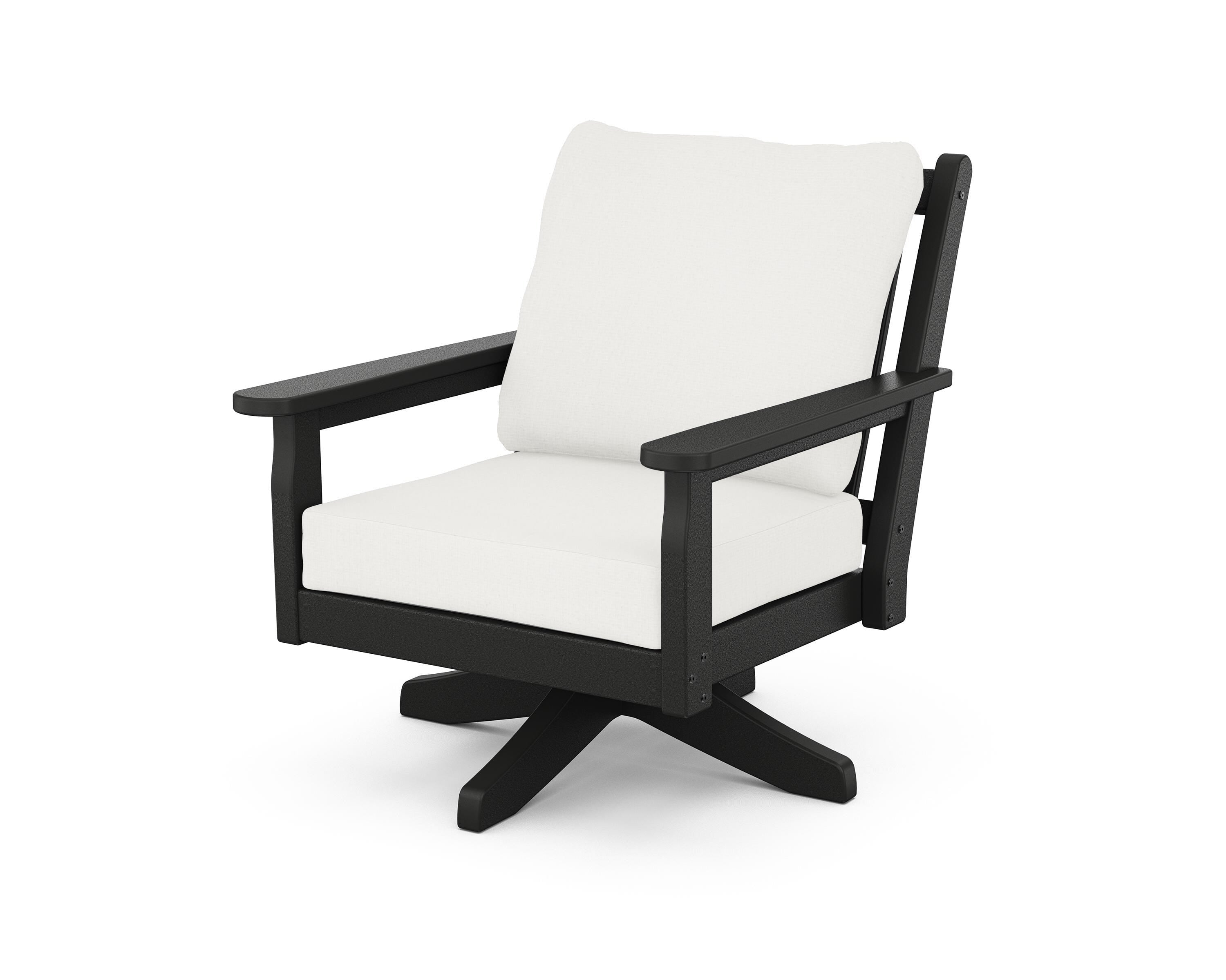 POLYWOOD® Chippendale Deep Seating Swivel Chair in Black / Natural Linen